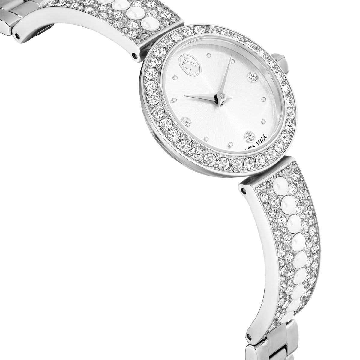 Matrix pearl Bangle Saat, İsviçre Üretimi, Kristal Bileklik, Beyaz, Paslanmaz Çelik