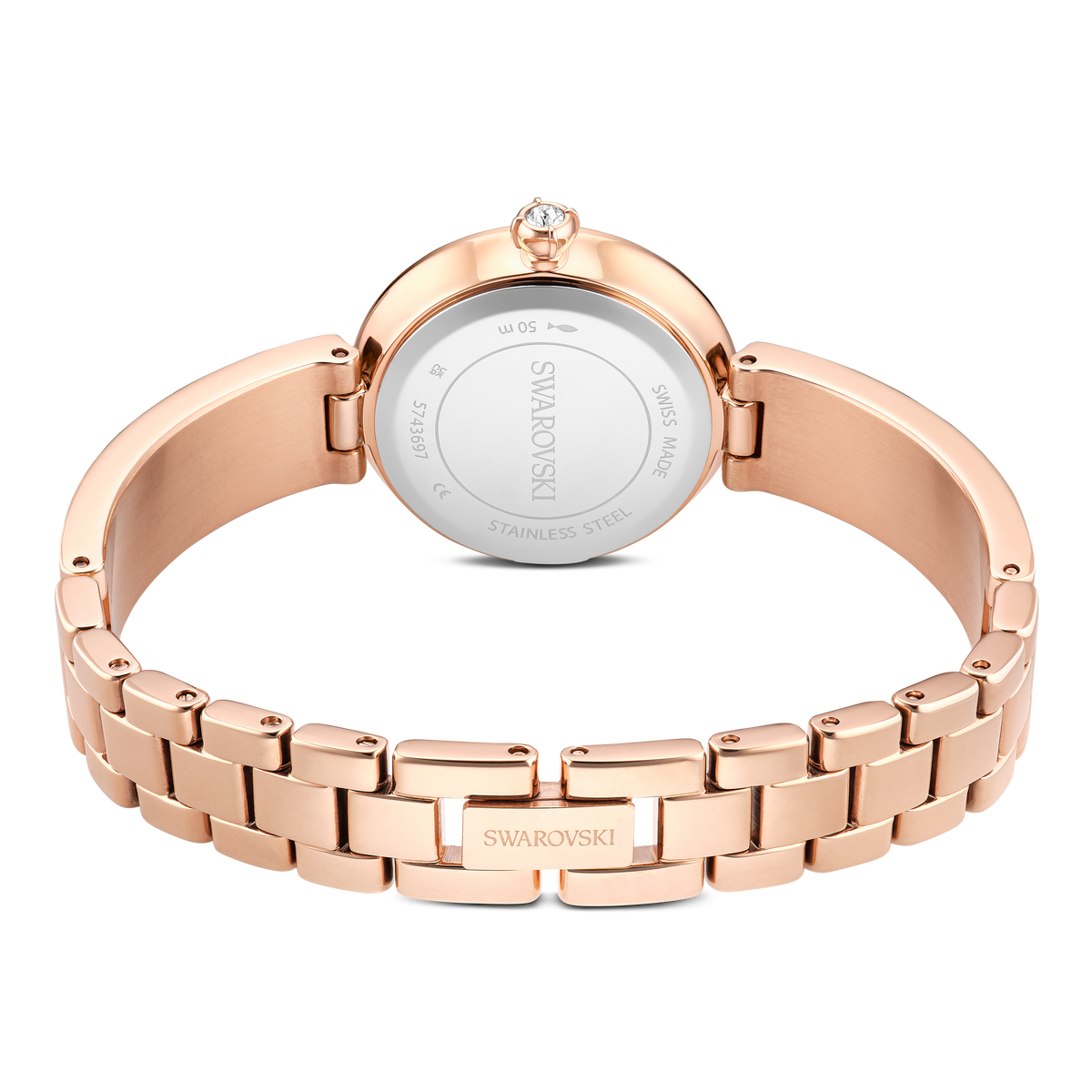 Matrix Pearl Bangle Saat, İsviçre Üretimi, Kristal Bileklik, Siyah, Pembe Altın Rengi Yüzey