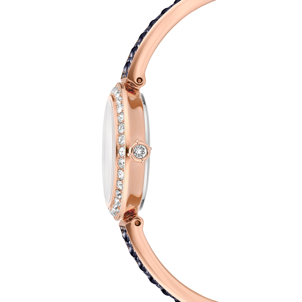 Matrix Pearl Bangle Saat, İsviçre Üretimi, Kristal Bileklik, Siyah, Pembe Altın Rengi Yüzey