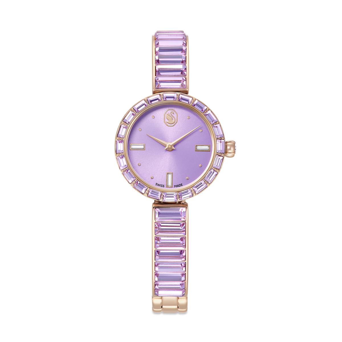 Matrix Bangle Saat, İsviçre Üretimi, Kristal Bangle Bileklik, Mor, Şampanya Altın Rengi Yüzey