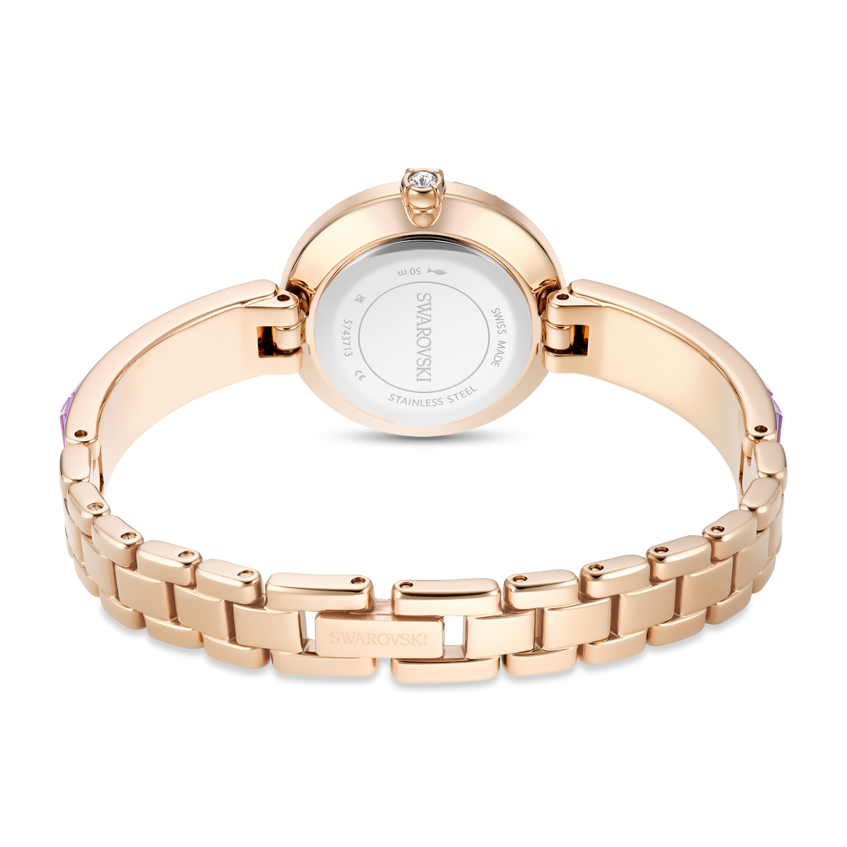 Matrix Bangle Saat, İsviçre Üretimi, Kristal Bangle Bileklik, Mor, Şampanya Altın Rengi Yüzey