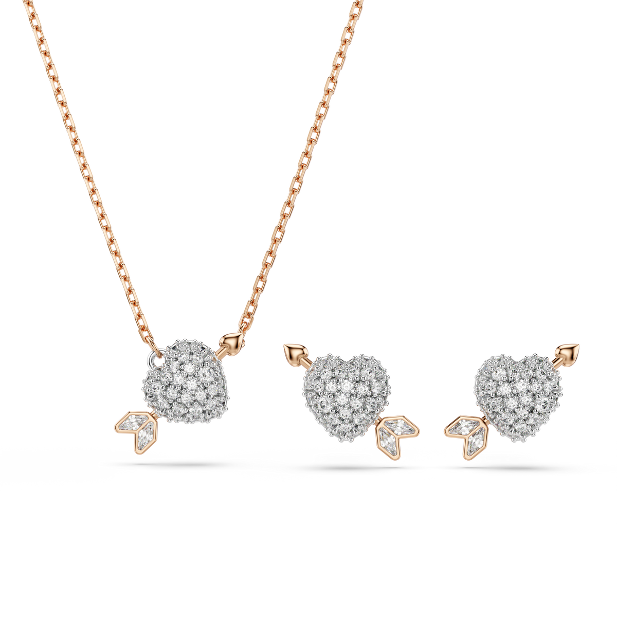 Idyllia Set, Karışık Kesim, Oklu Kalp, Beyaz, Pembe Altın Rengi Kaplama