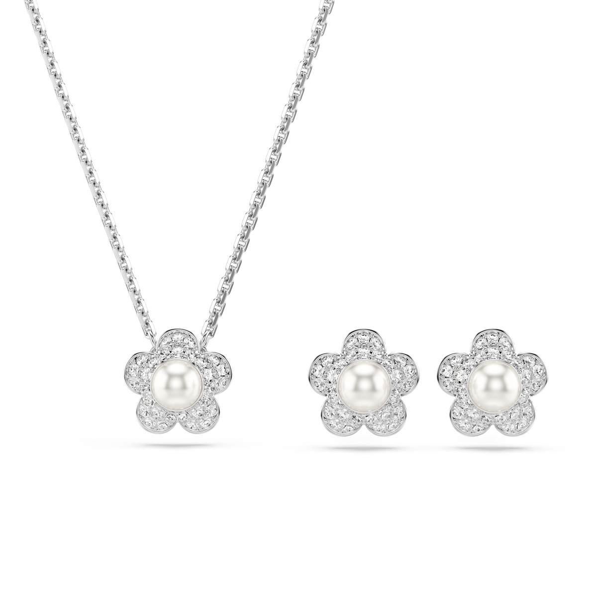 Ariana Grande x Swarovski Set, Kristal İnci, Yuvarlak Kesim, Çiçek, Beyaz, Rodyum Kaplama