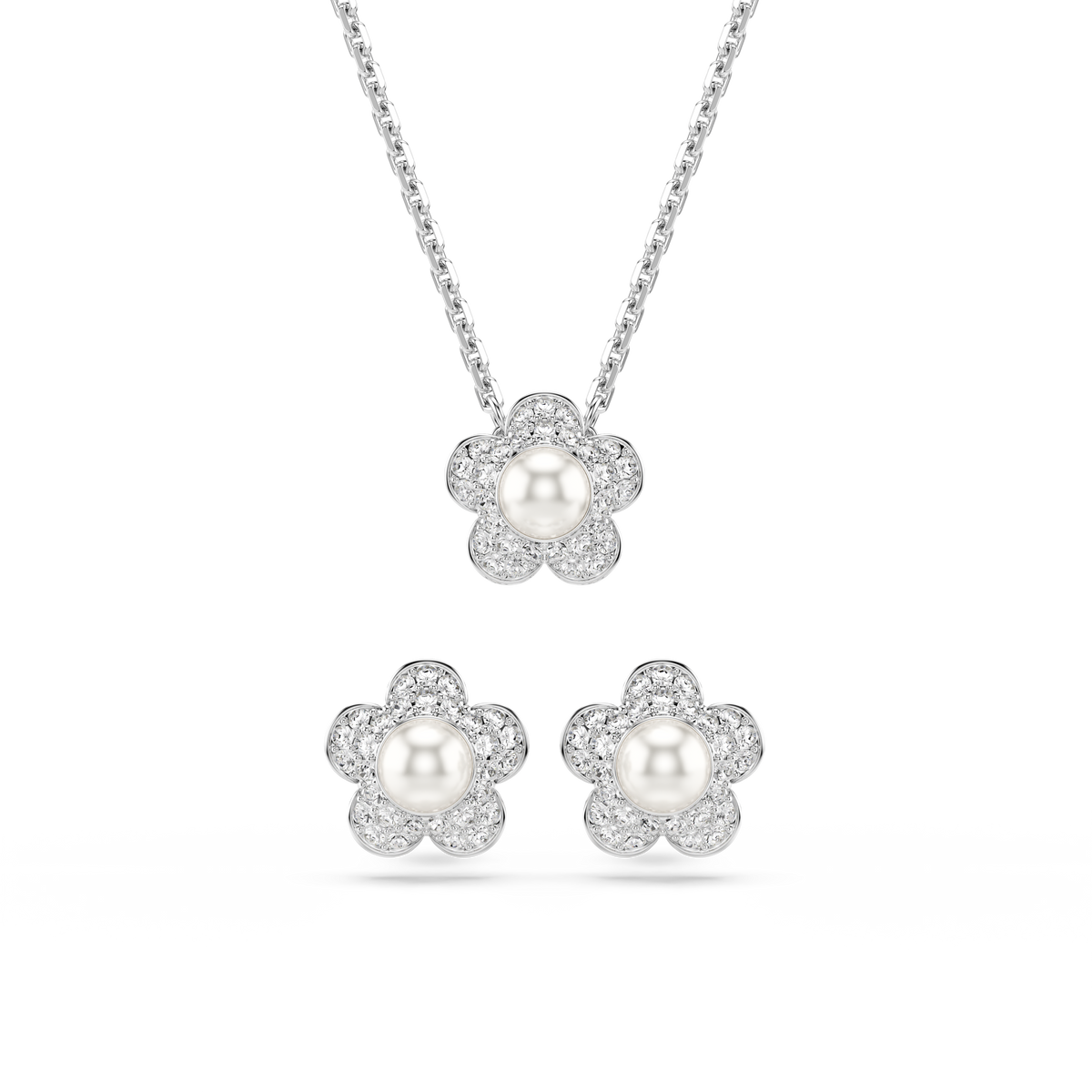 Ariana Grande x Swarovski Set, Kristal İnci, Yuvarlak Kesim, Çiçek, Beyaz, Rodyum Kaplama