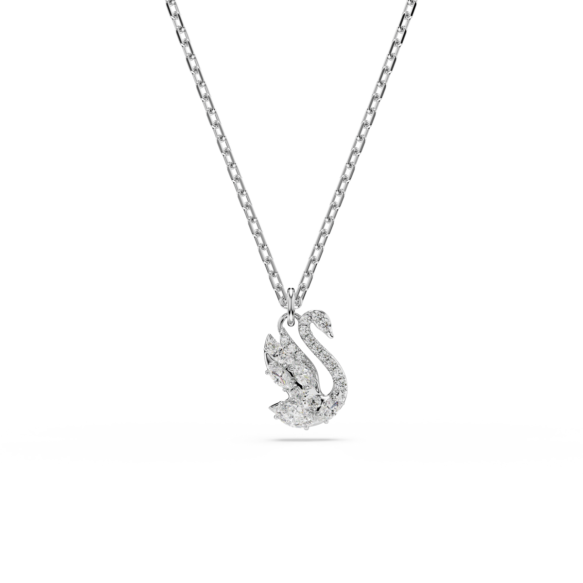 Swan Zincir Kolye, Karışık Kesim, Kuğu, Beyaz, Rodyum Kaplama