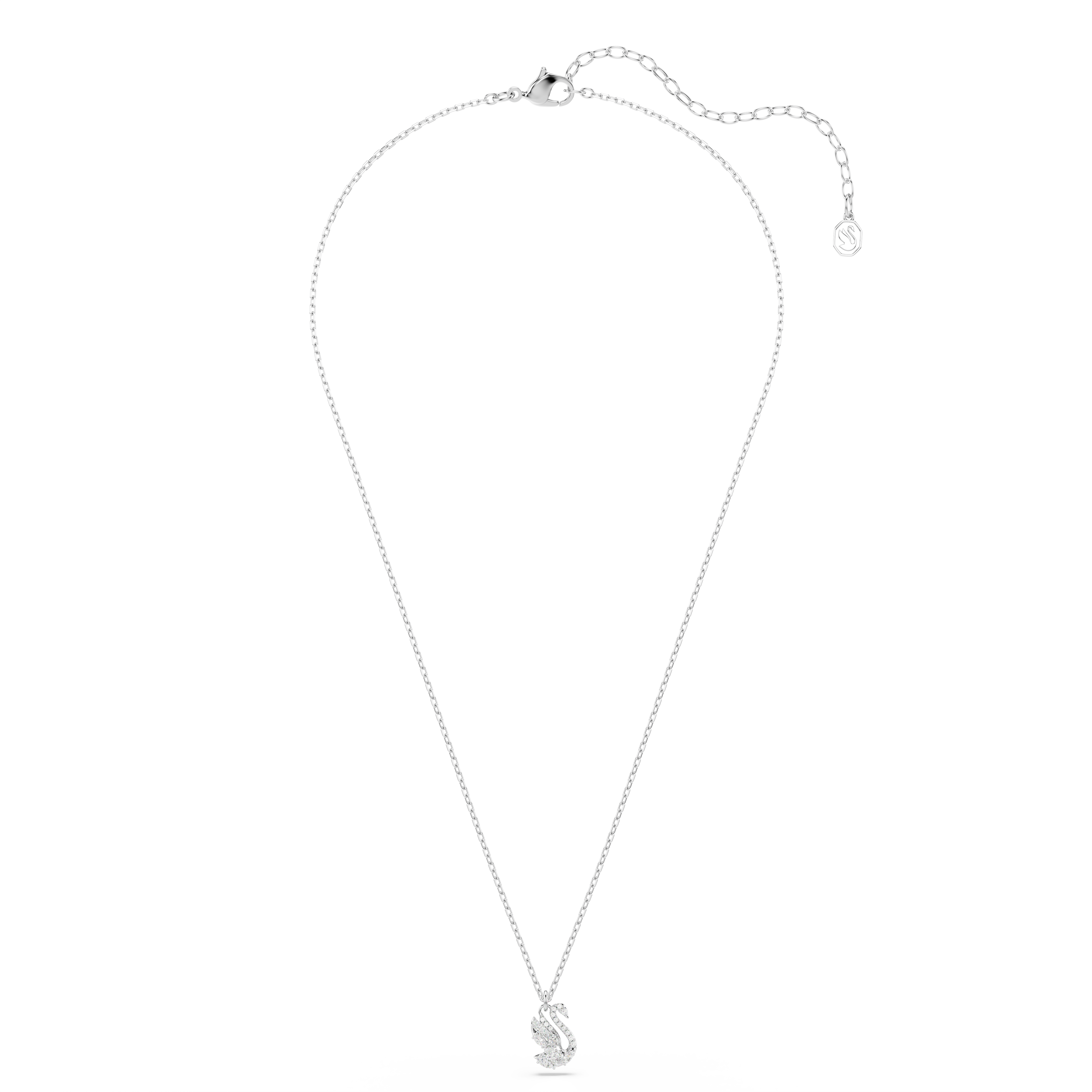Swan Zincir Kolye, Karışık Kesim, Kuğu, Beyaz, Rodyum Kaplama