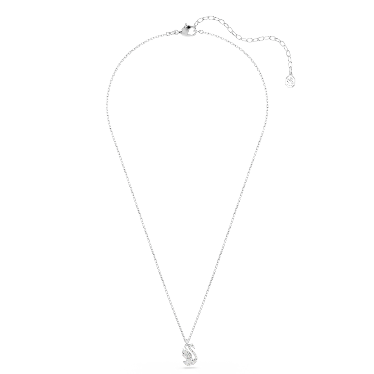 Swan Zincir Kolye, Karışık Kesim, Kuğu, Beyaz, Rodyum Kaplama