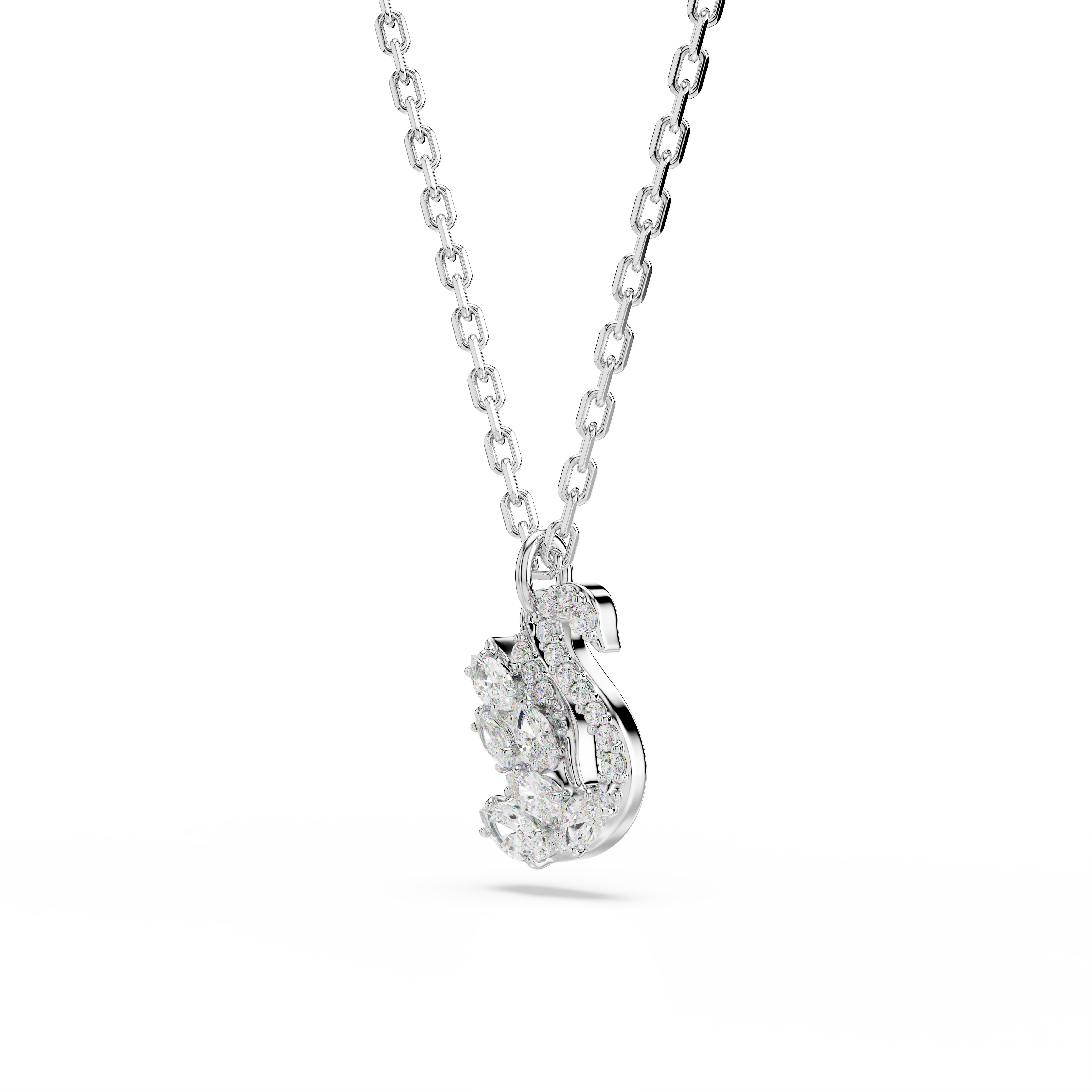 Swan Zincir Kolye, Karışık Kesim, Kuğu, Beyaz, Rodyum Kaplama