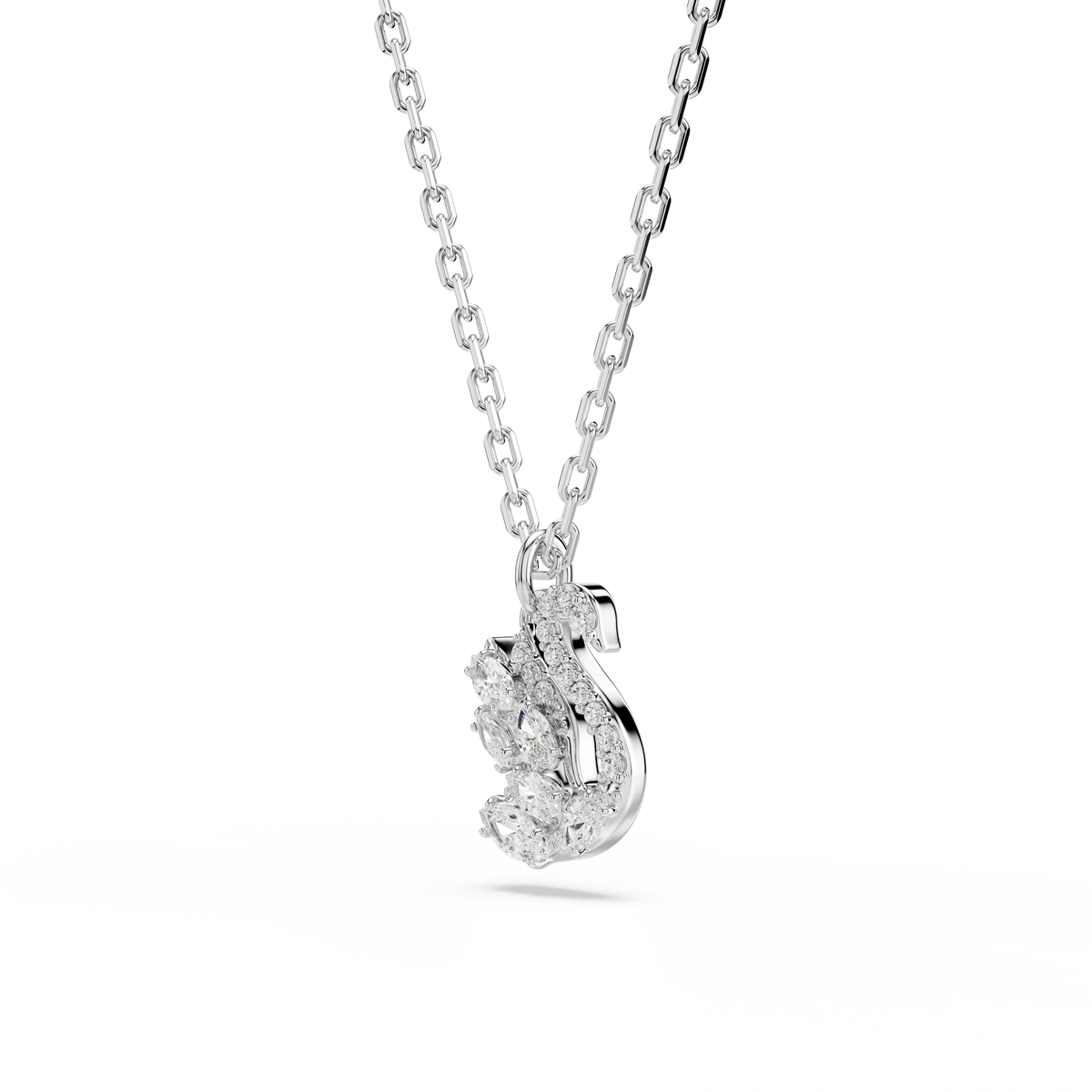 Swan Zincir Kolye, Karışık Kesim, Kuğu, Beyaz, Rodyum Kaplama