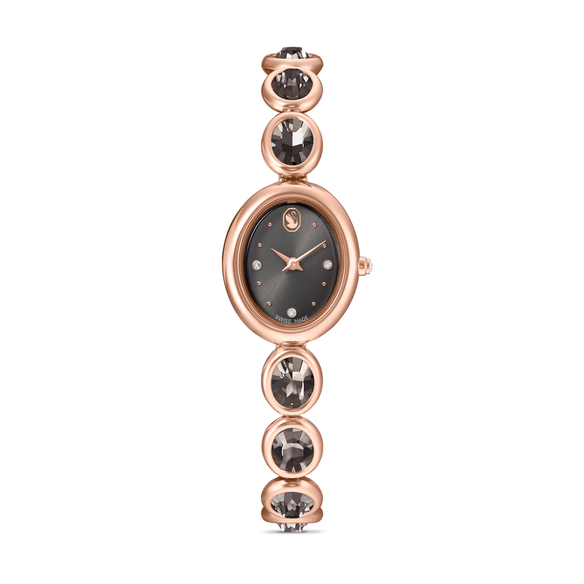 Imber Oval Saat, İsviçre Üretimi, Metal Bileklik, Siyah, Pembe Altın Rengi Yüzey