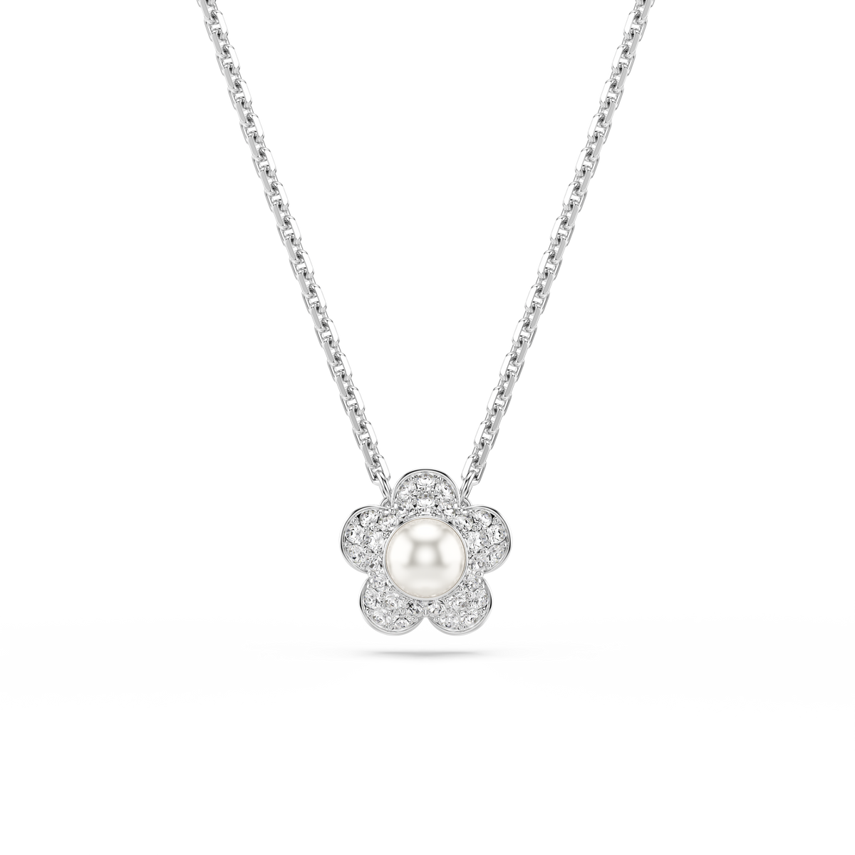 Ariana Grande x Swarovski Zincir Kolye, Kristal İnci, Yuvarlak Kesim, Çiçek, Beyaz, Rodyum Kaplama
