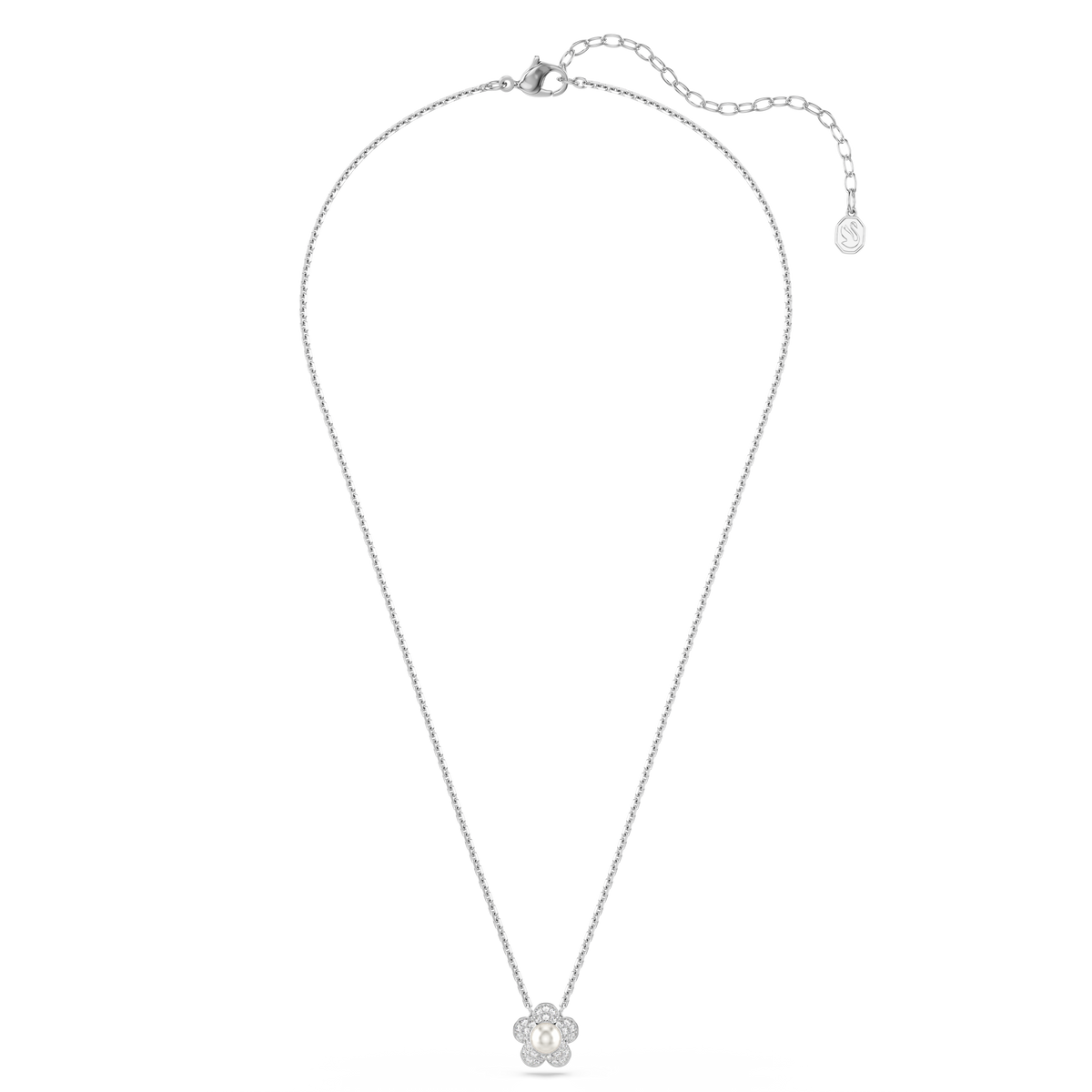 Ariana Grande x Swarovski Zincir Kolye, Kristal İnci, Yuvarlak Kesim, Çiçek, Beyaz, Rodyum Kaplama