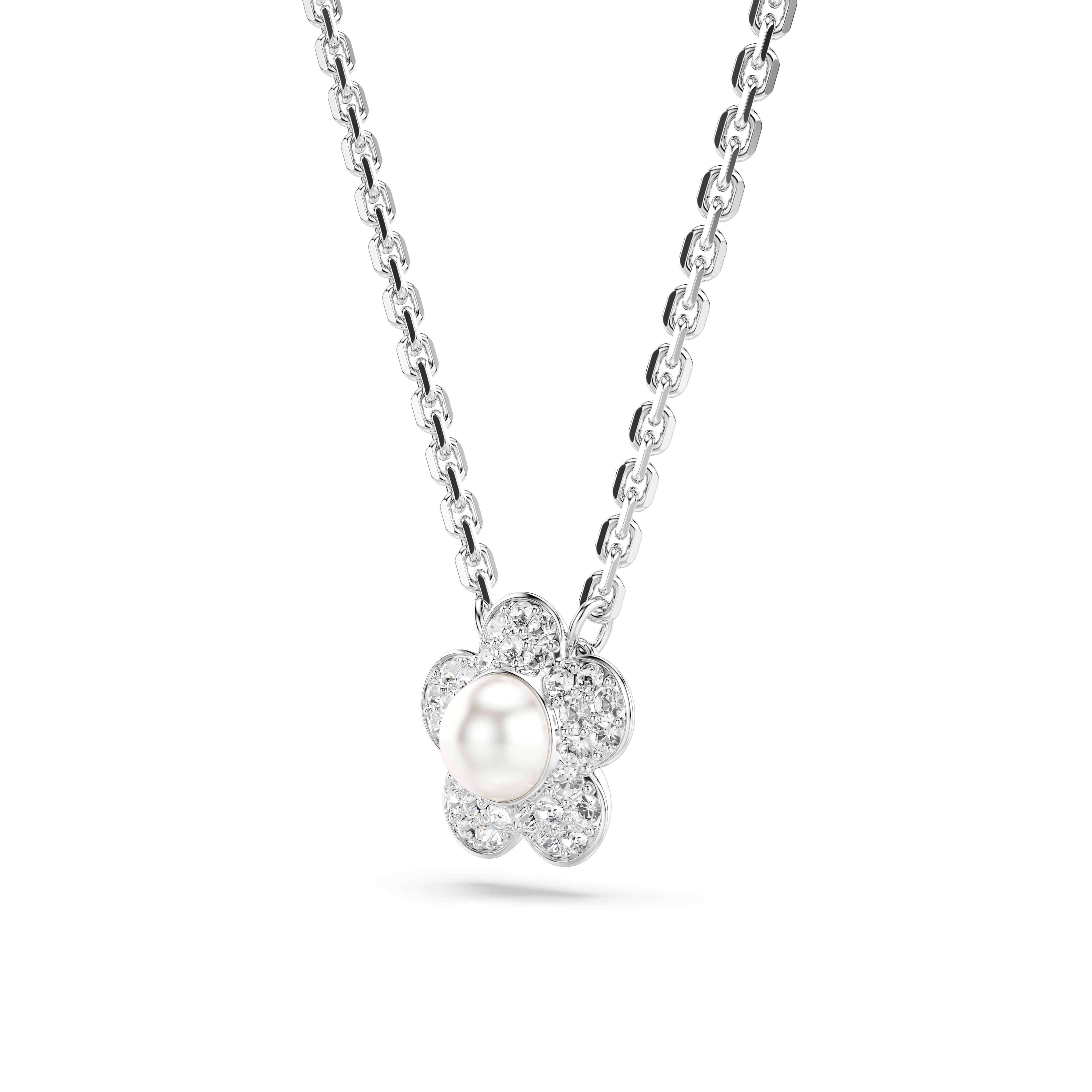 Ariana Grande x Swarovski Zincir Kolye, Kristal İnci, Yuvarlak Kesim, Çiçek, Beyaz, Rodyum Kaplama