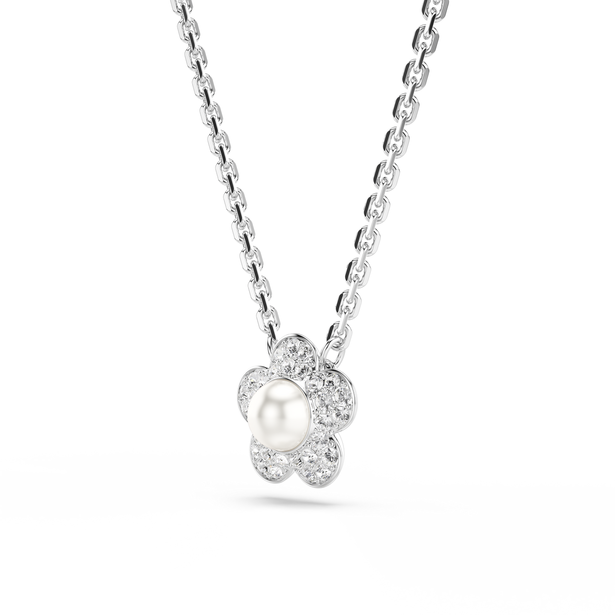 Ariana Grande x Swarovski Zincir Kolye, Kristal İnci, Yuvarlak Kesim, Çiçek, Beyaz, Rodyum Kaplama