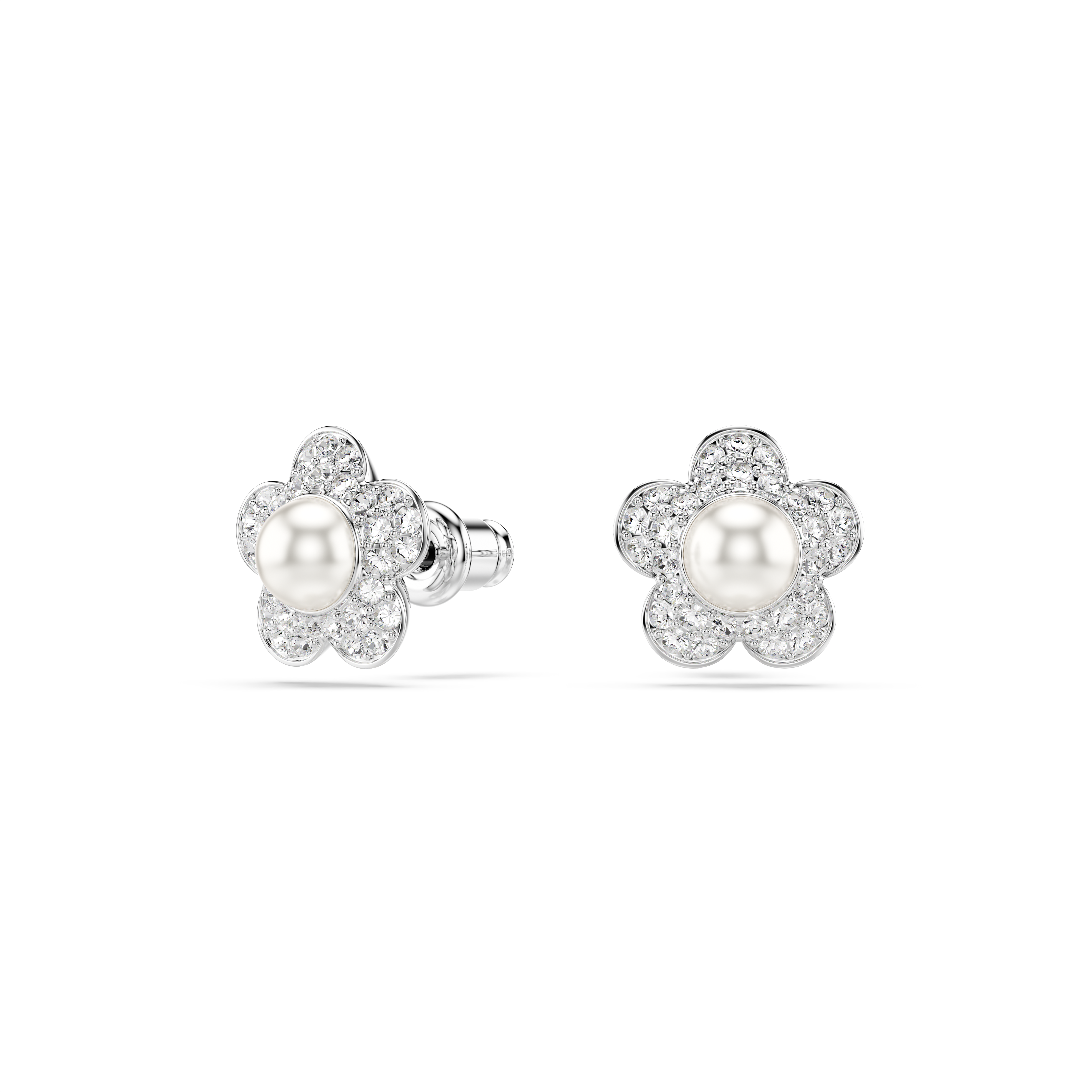Ariana Grande x Swarovski Düğme Küpe, Kristal İnci, Yuvarlak Kesim, Çiçek, Beyaz, Rodyum Kaplama