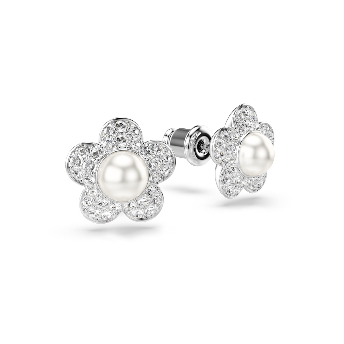 Ariana Grande x Swarovski Düğme Küpe, Kristal İnci, Yuvarlak Kesim, Çiçek, Beyaz, Rodyum Kaplama