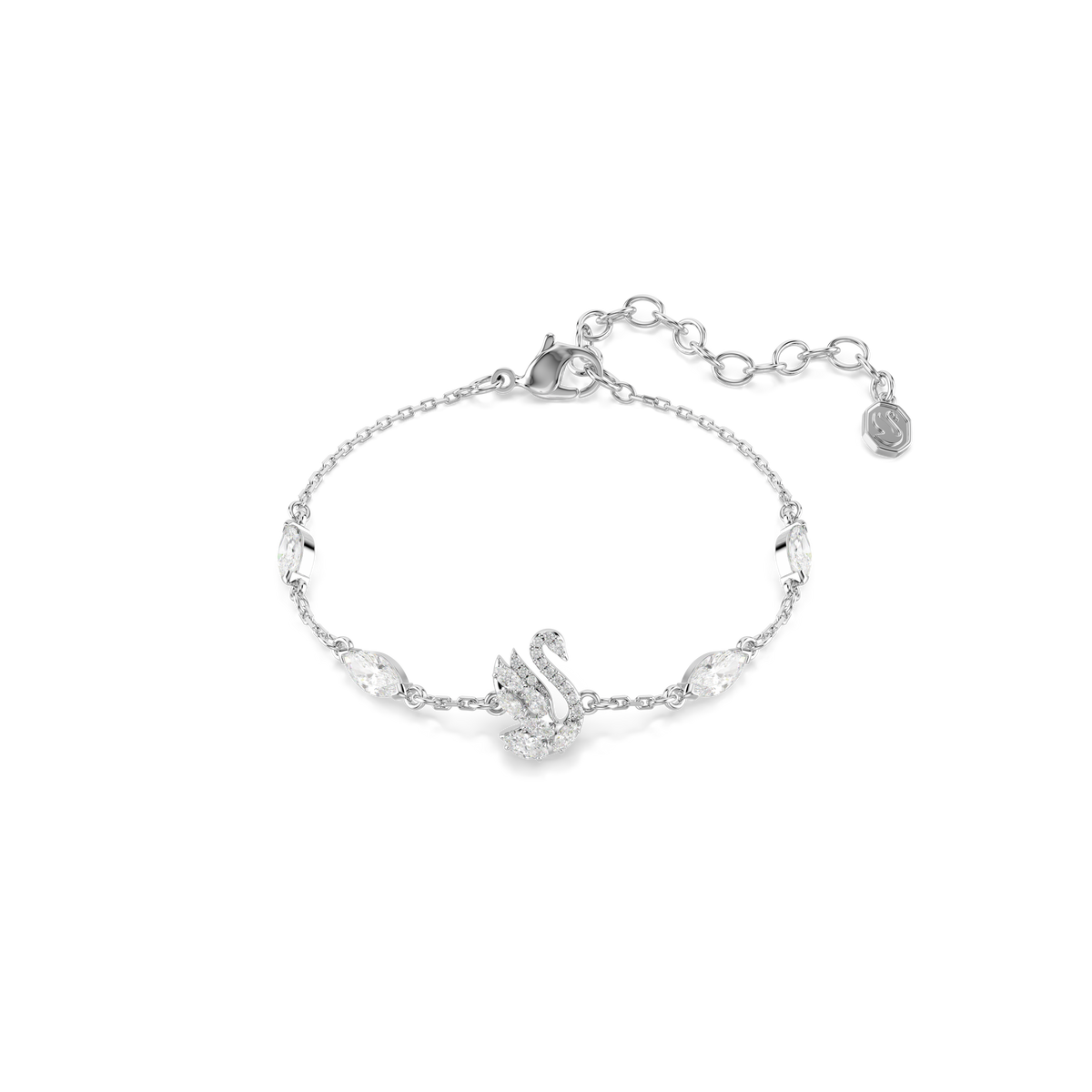 Swan Bileklik, Karışık Kesim, Kuğu, Beyaz, Rodyum Kaplama