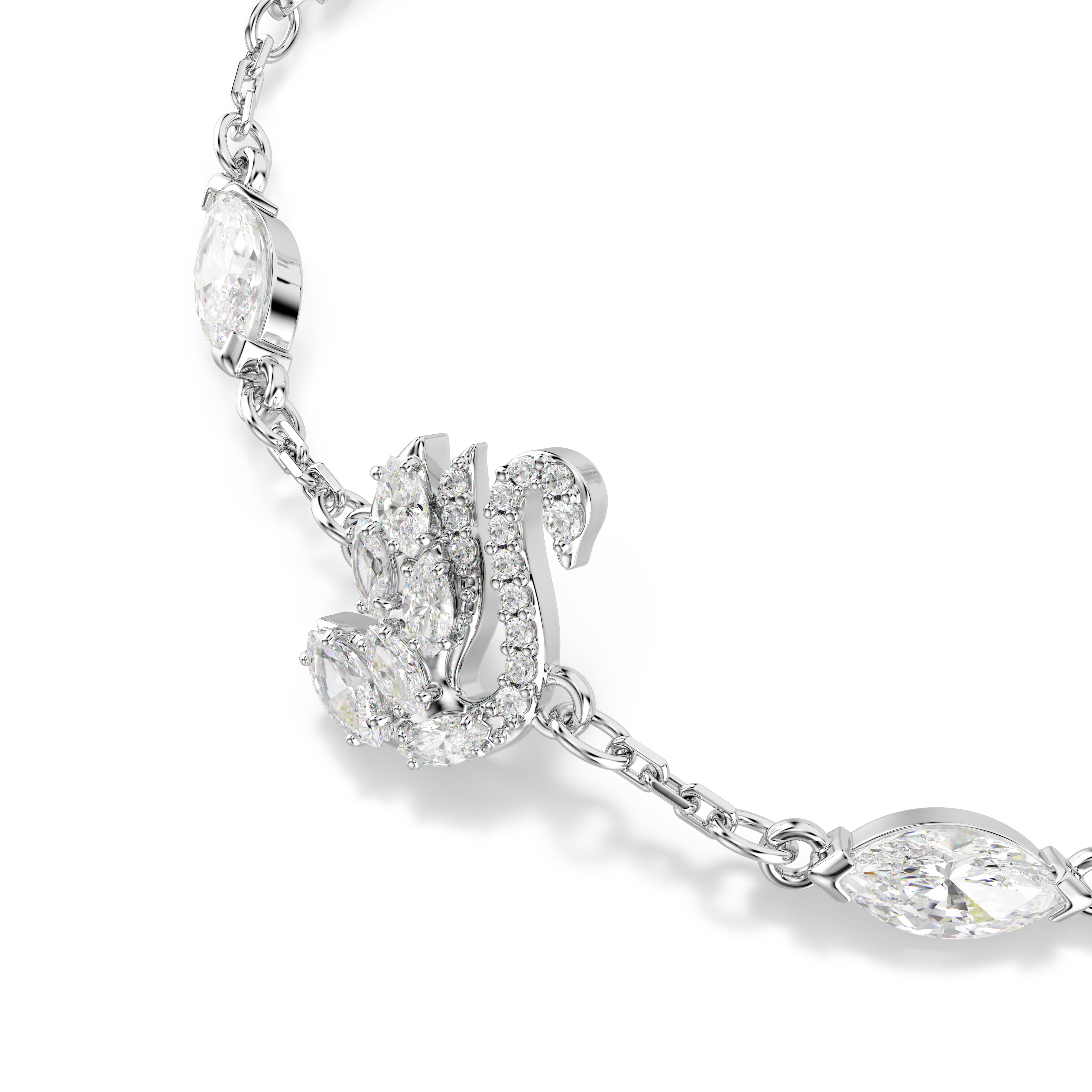 Swan Bileklik, Karışık Kesim, Kuğu, Beyaz, Rodyum Kaplama