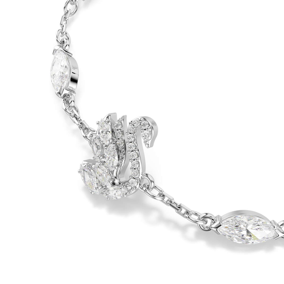 Swan Bileklik, Karışık Kesim, Kuğu, Beyaz, Rodyum Kaplama