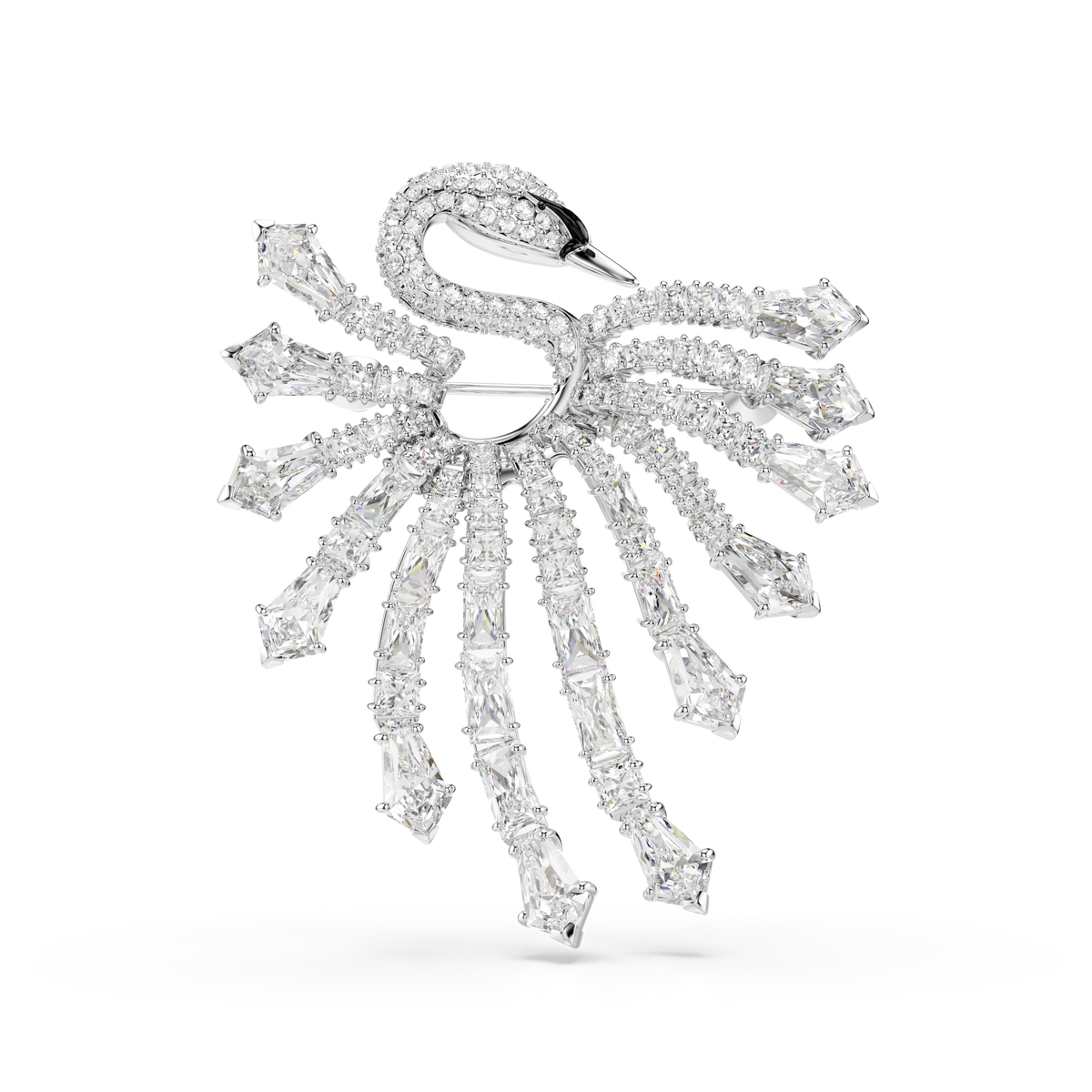 Vienna Broş, Karışık Kesim, Kuğu, Beyaz, Rodyum Kaplama