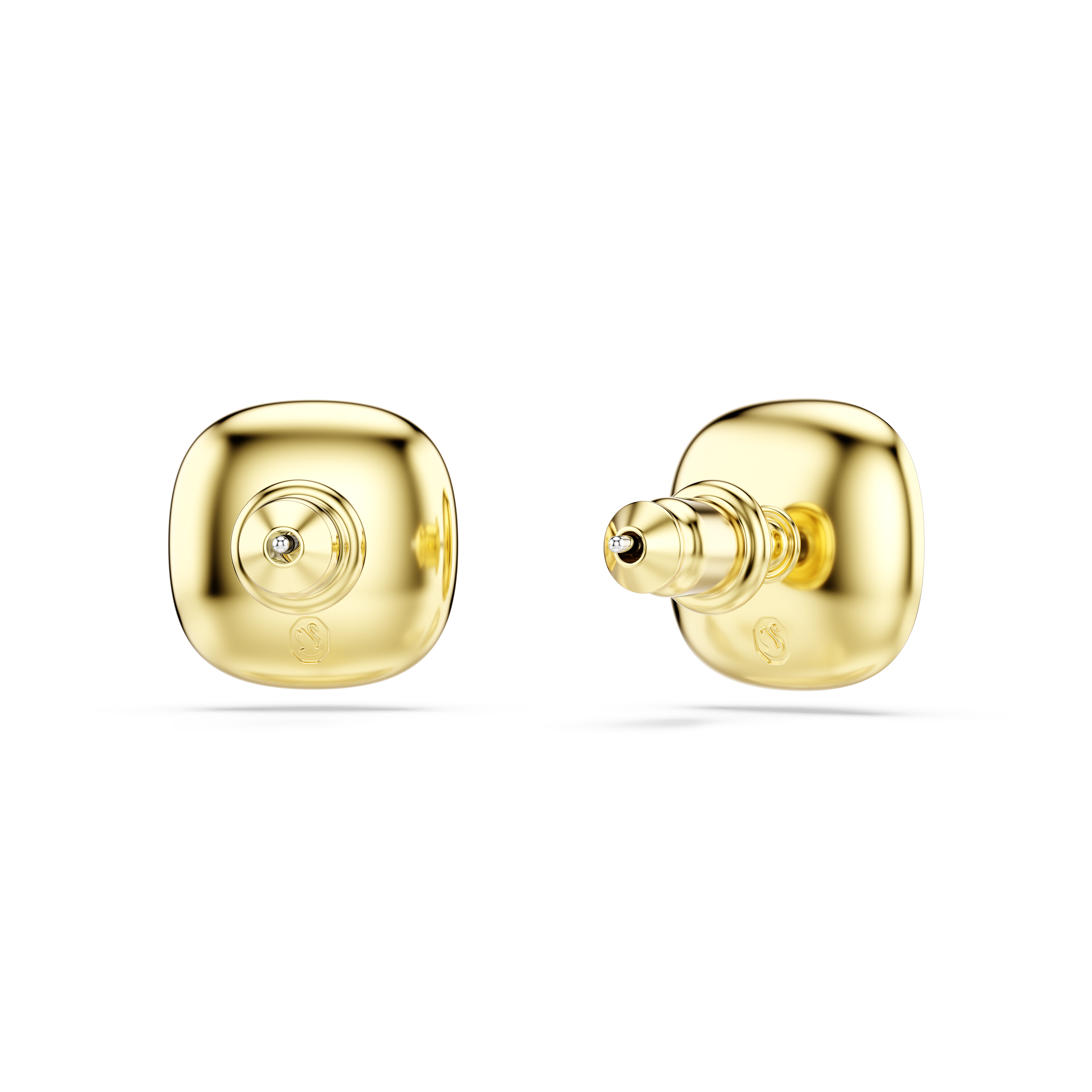 Una Angelic Düğme Küpe, Yastık Kesim, Beyaz, 18K Altın Rengi Yüzey