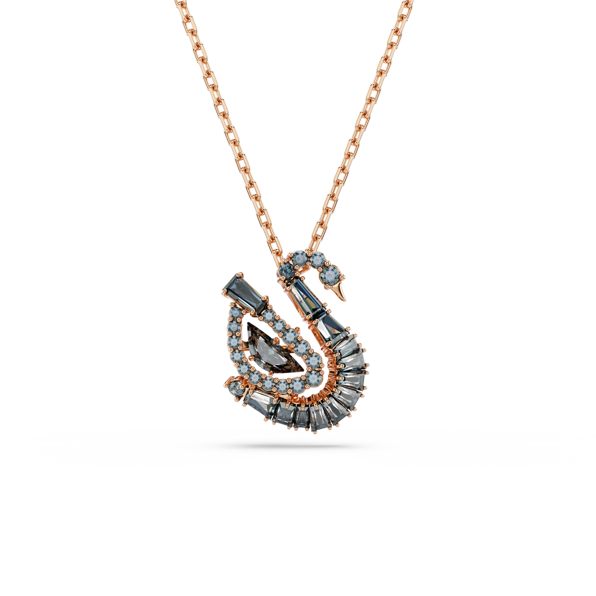 Swan Zincir Kolye, Karışık Kesim, Kuğu, Siyah, 18K Pembe Altın Rengi Yüzey