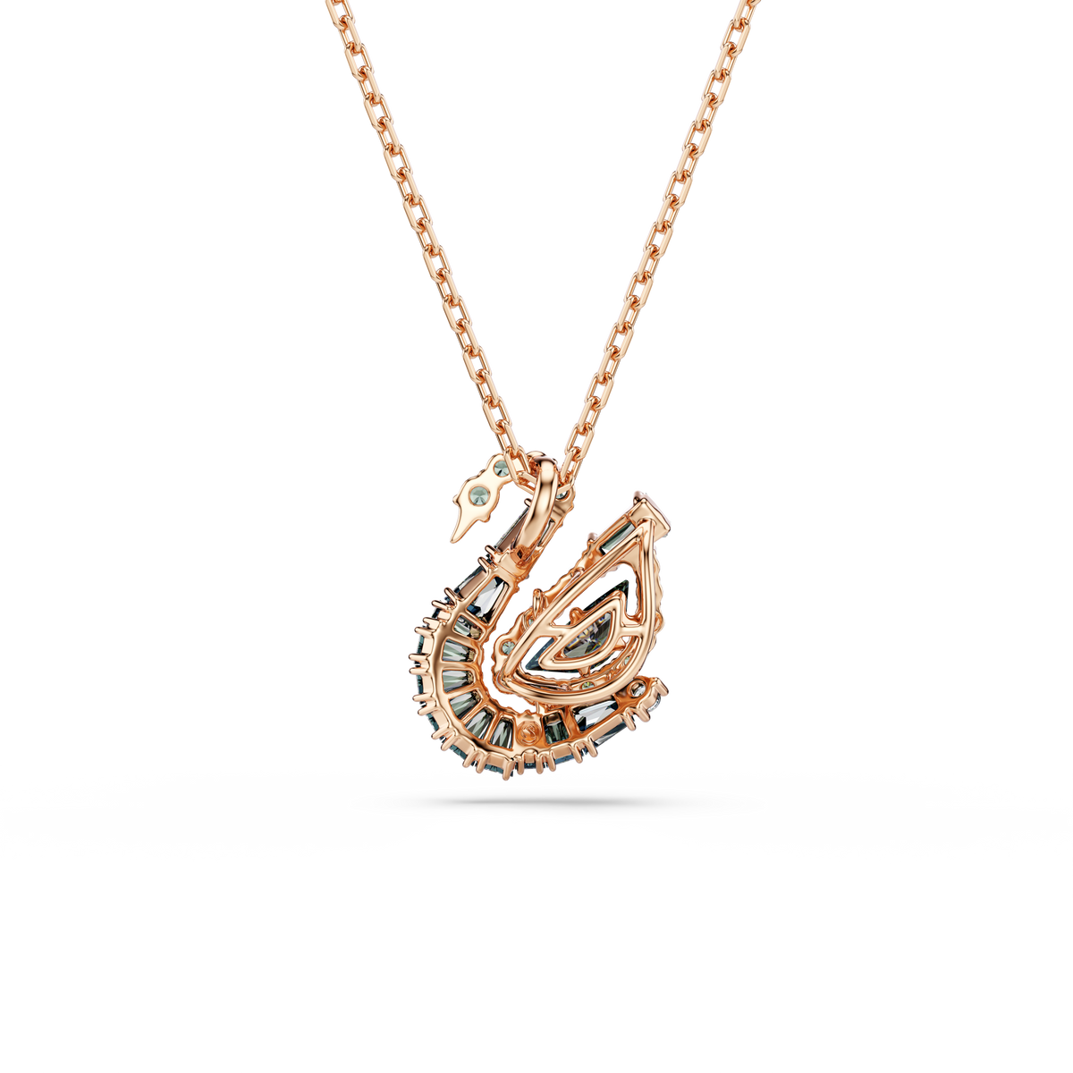 Swan Zincir Kolye, Karışık Kesim, Kuğu, Siyah, 18K Pembe Altın Rengi Yüzey