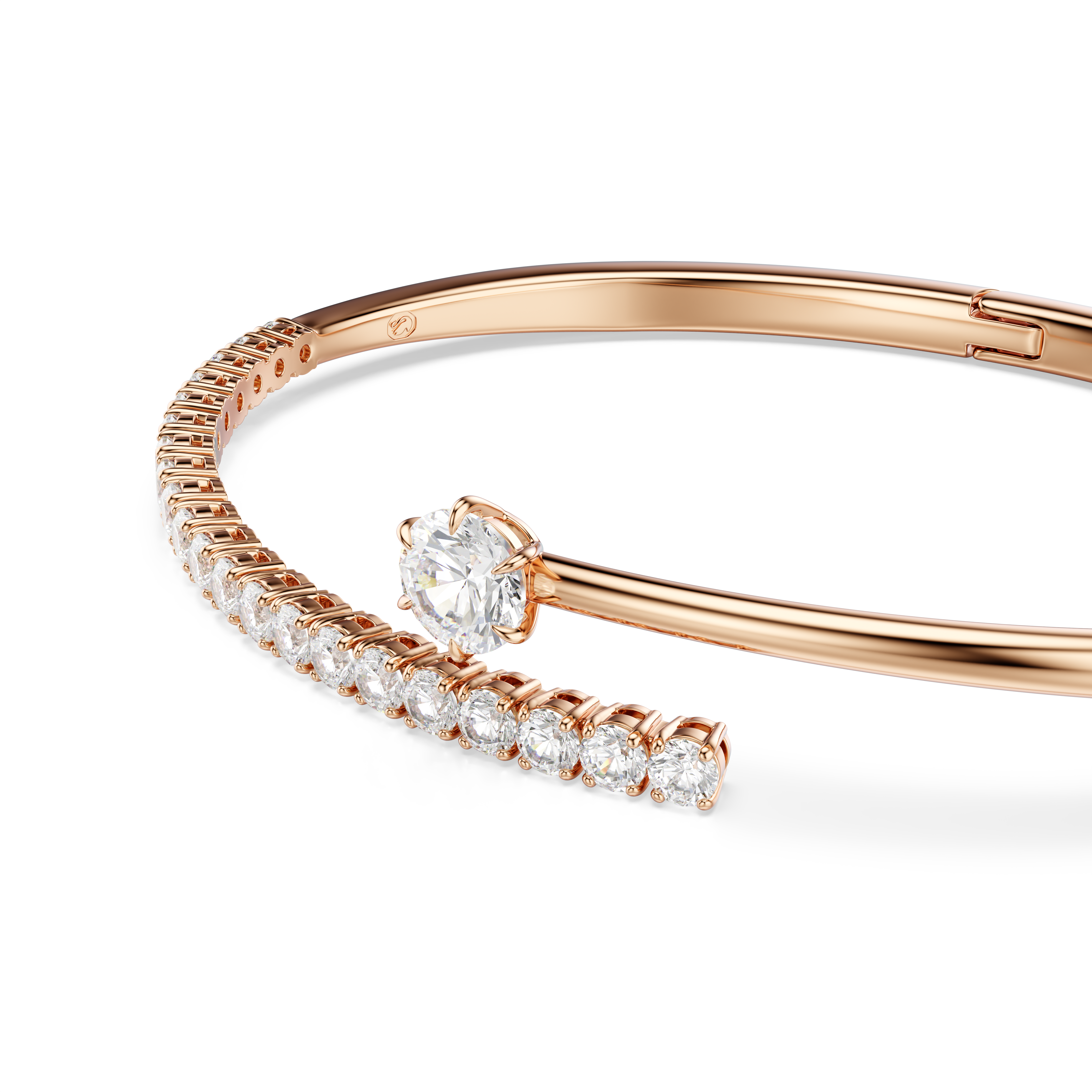 Matrix Bangle Bileklik, Yuvarlak Kesim, Beyaz, 18K, Pembe Altın Rengi Kaplama, S
