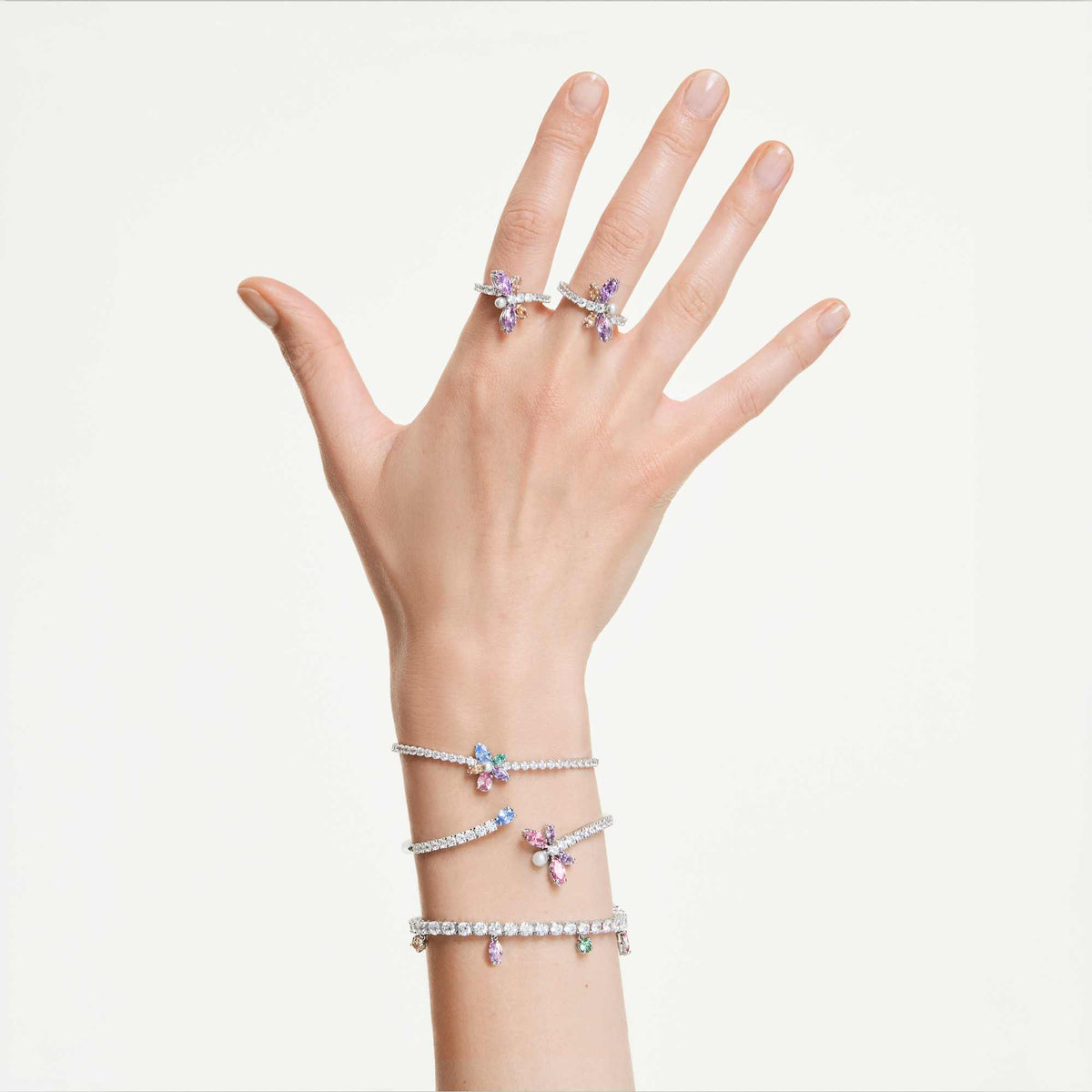 Ariana Grande x Swarovski Motif Yüzük, Karışık Kesim, Yusufçuk, Çok Renkli, Rodyum Kaplama