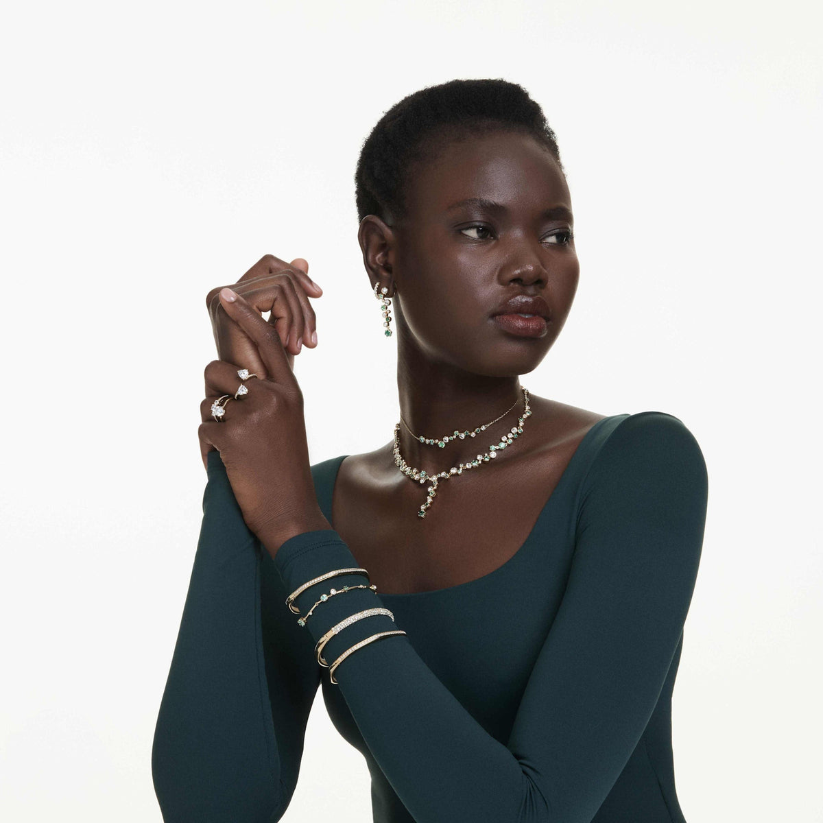 Dextera Bangle Bileklik, Sekizgen, Round Cut, Beyaz, Sarı Altın Rengi Kaplama