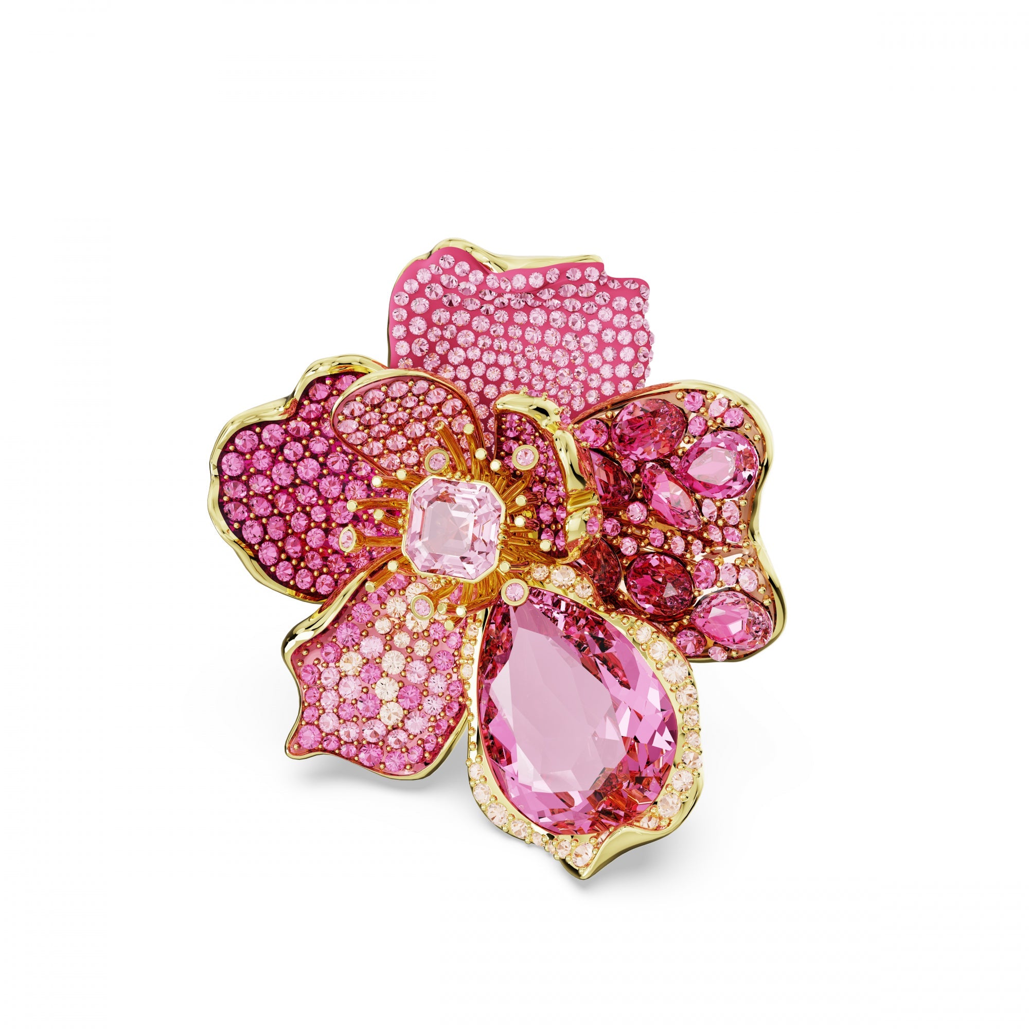 Florere Yüzük, Pave, Flower, Pembe, Sarı Altın Rengi Kaplama