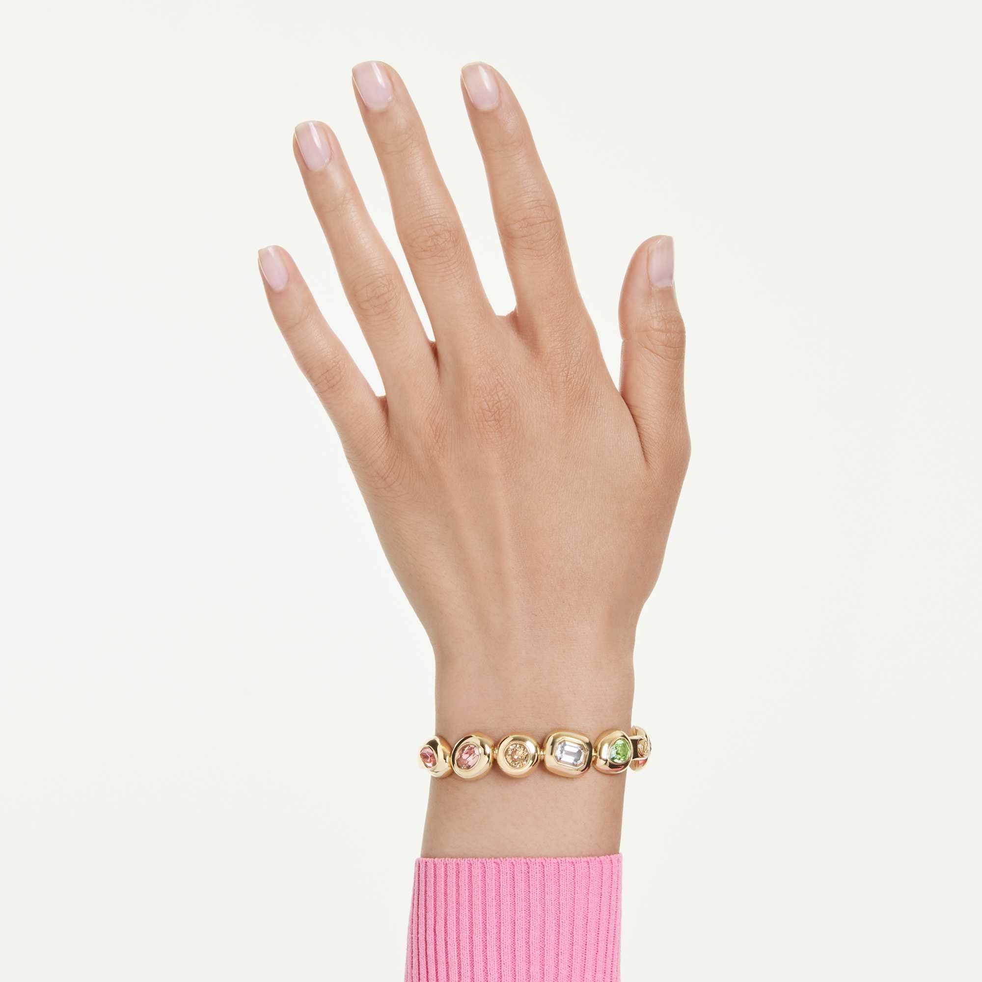 Gema Bangle Bileklik, Karışık Kesim, Çok Renkli, Sarı Altın Rengi Kaplama