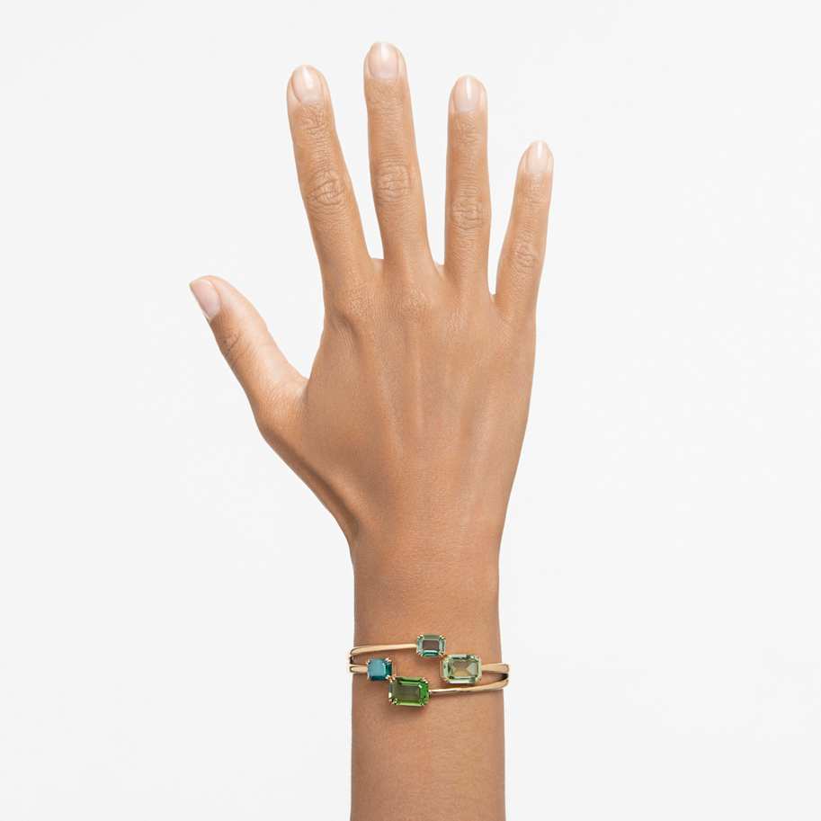 Millenia Bangle Bileklik, Octagon Cut, Yeşil, Sarı Altın Rengi Kaplama