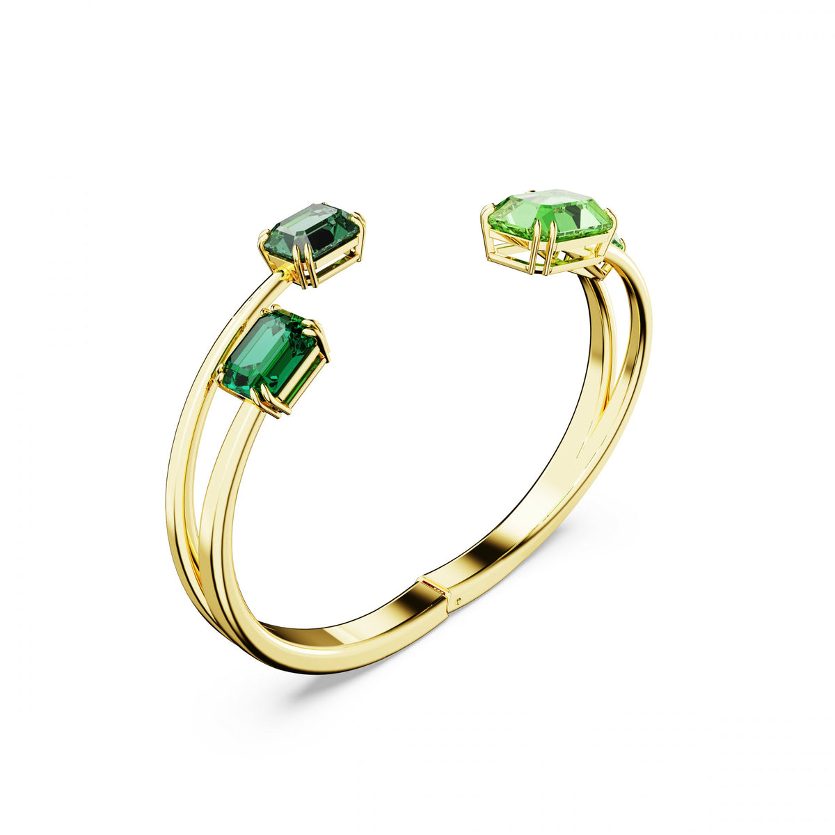 Millenia Bangle Bileklik, Octagon Cut, Yeşil, Sarı Altın Rengi Kaplama