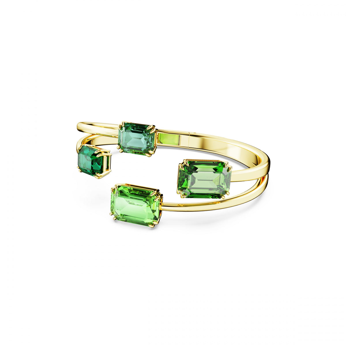 Millenia Bangle Bileklik, Octagon Cut, Yeşil, Sarı Altın Rengi Kaplama