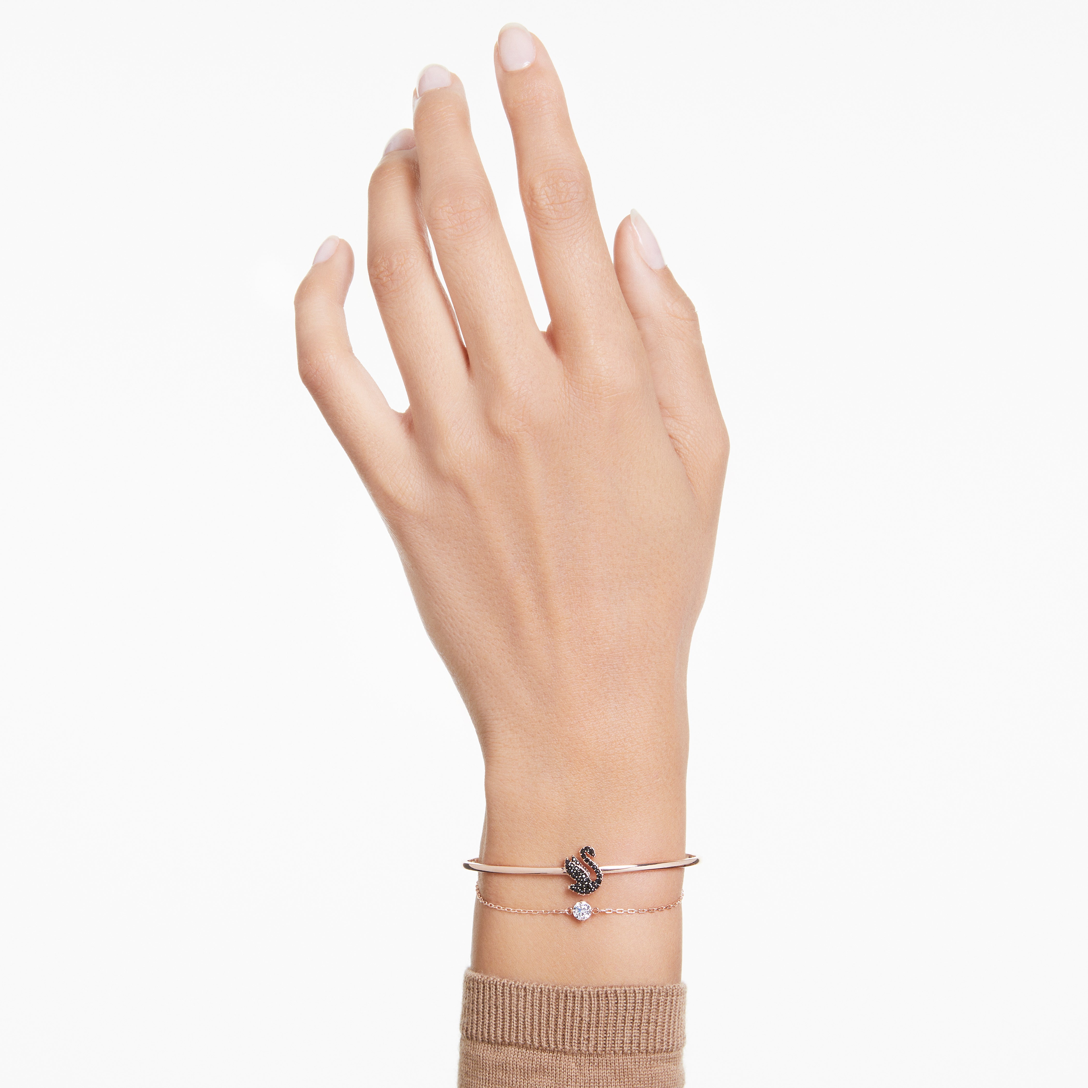 Swarovski Swan Bileklik, Kuğu, Siyah, Pembe Altın Rengi Kaplama