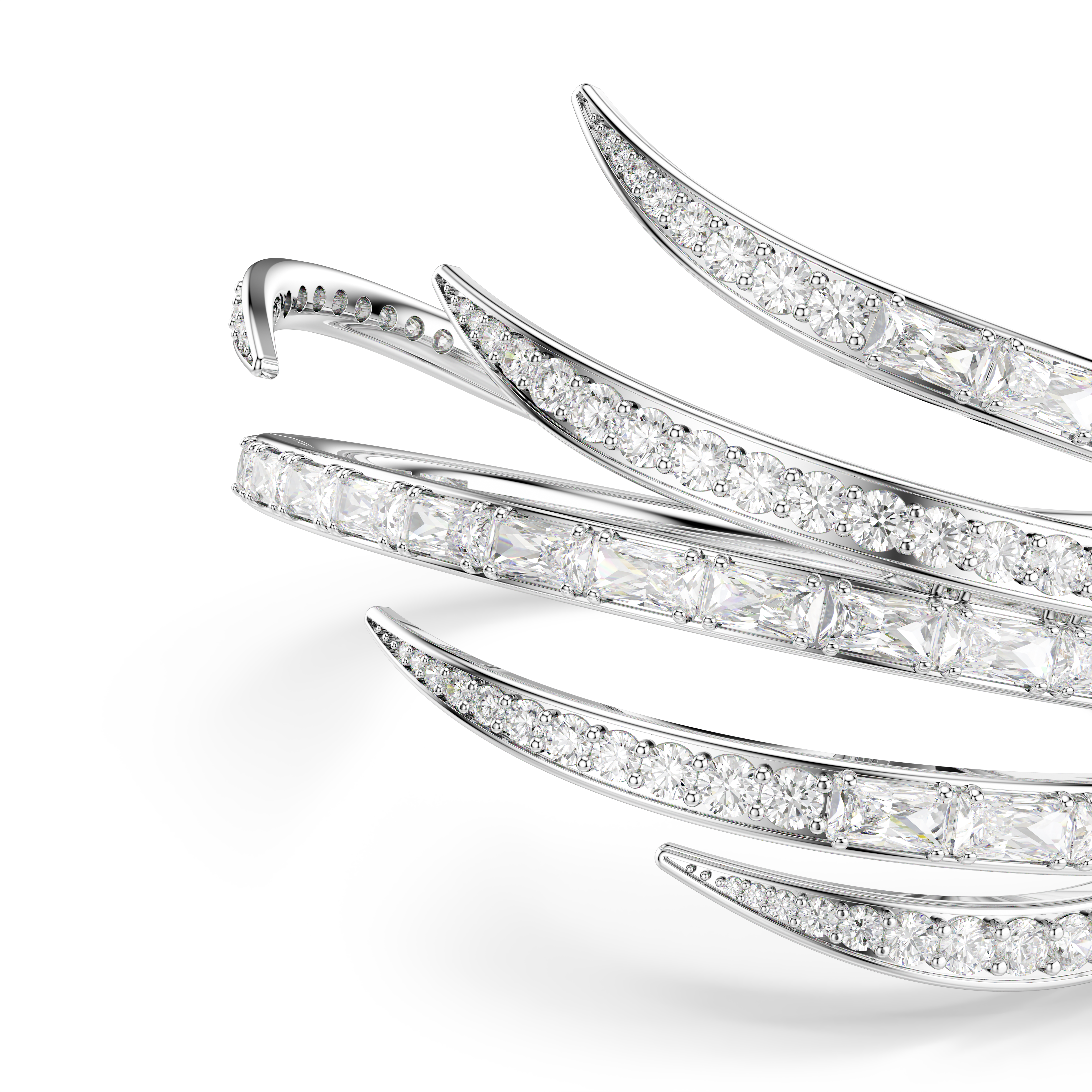 Vienna Bangle Bileklik, Karışık Kesim, Beyaz, Rodyum Kaplama