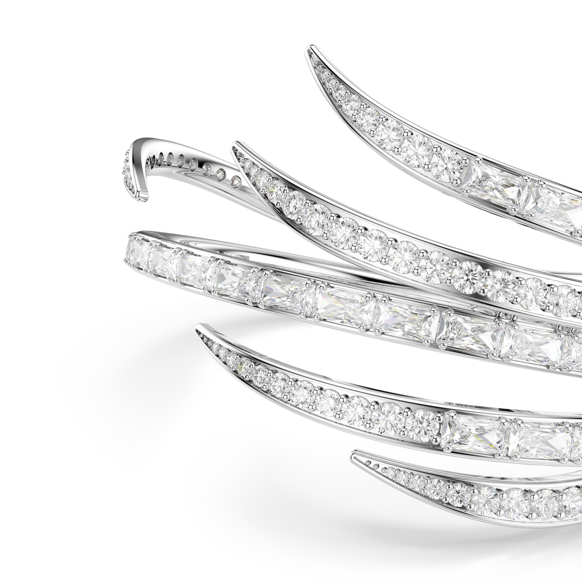 Vienna Bangle Bileklik, Karışık Kesim, Beyaz, Rodyum Kaplama
