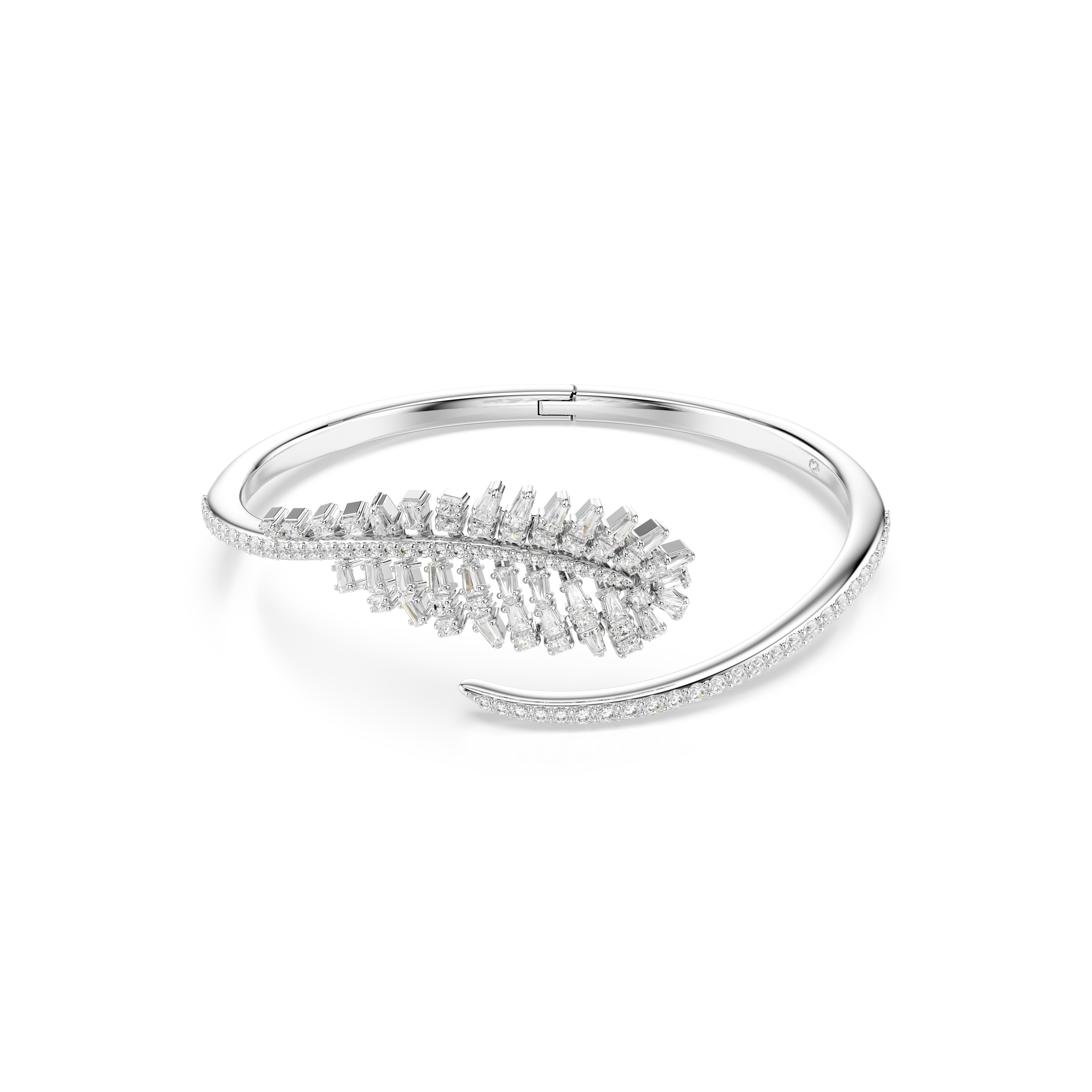Vienna Bangle Bileklik, Karışık Kesim, Tüy, Beyaz, Rodyum Kaplama