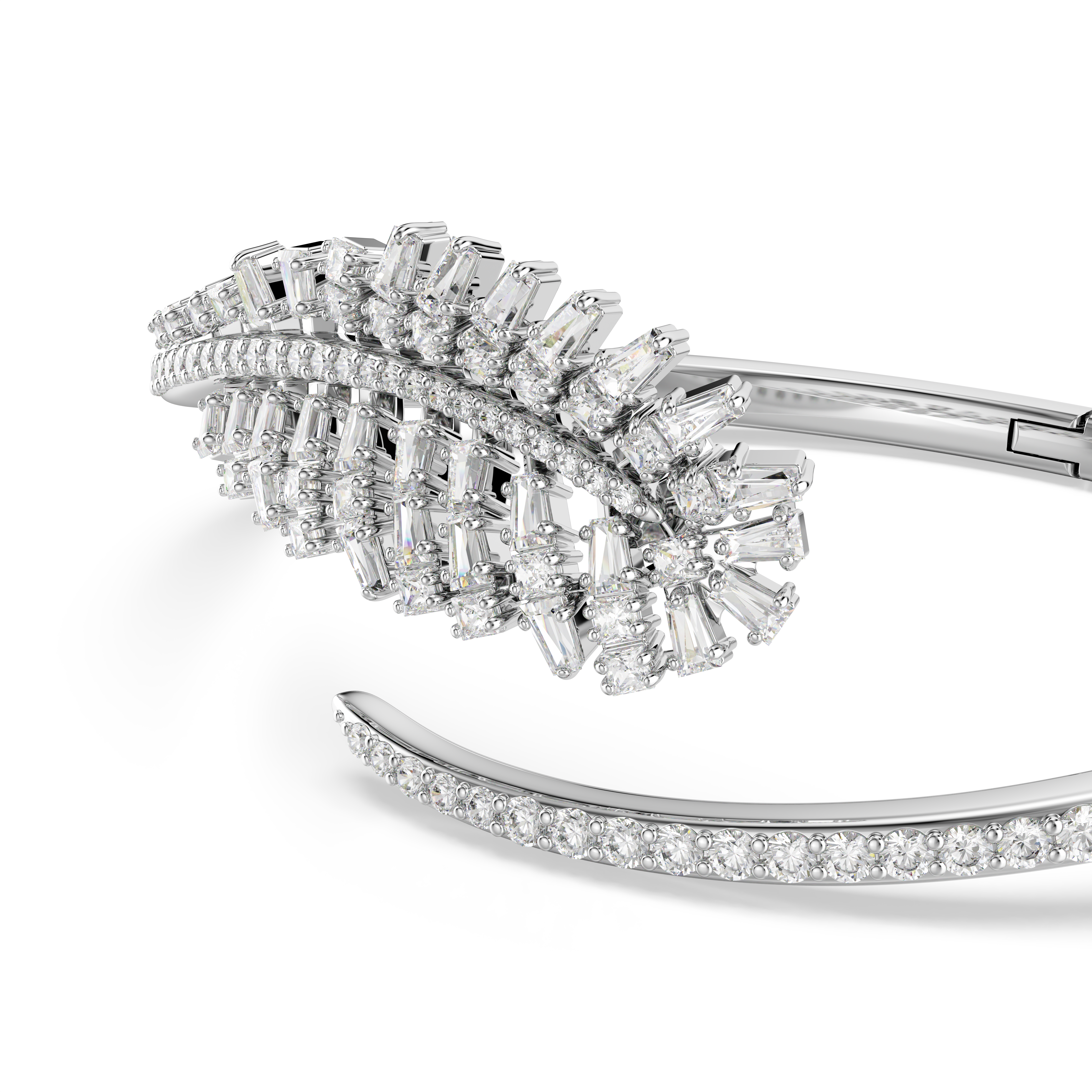 Vienna Bangle Bileklik, Karışık Kesim, Tüy, Beyaz, Rodyum Kaplama