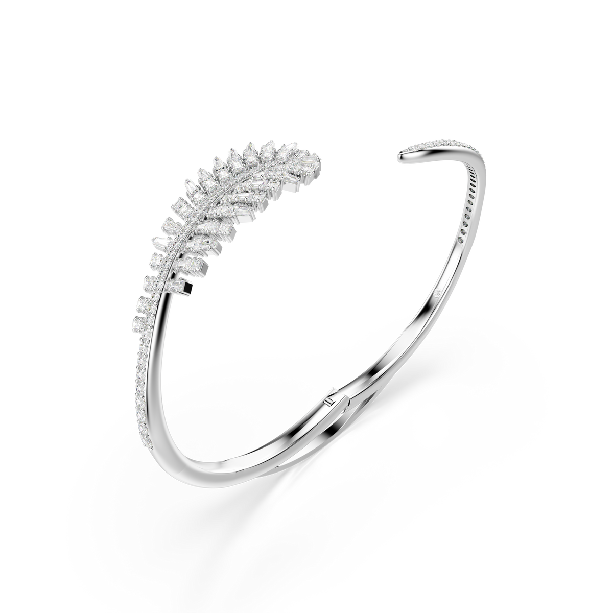 Vienna Bangle Bileklik, Karışık Kesim, Tüy, Beyaz, Rodyum Kaplama
