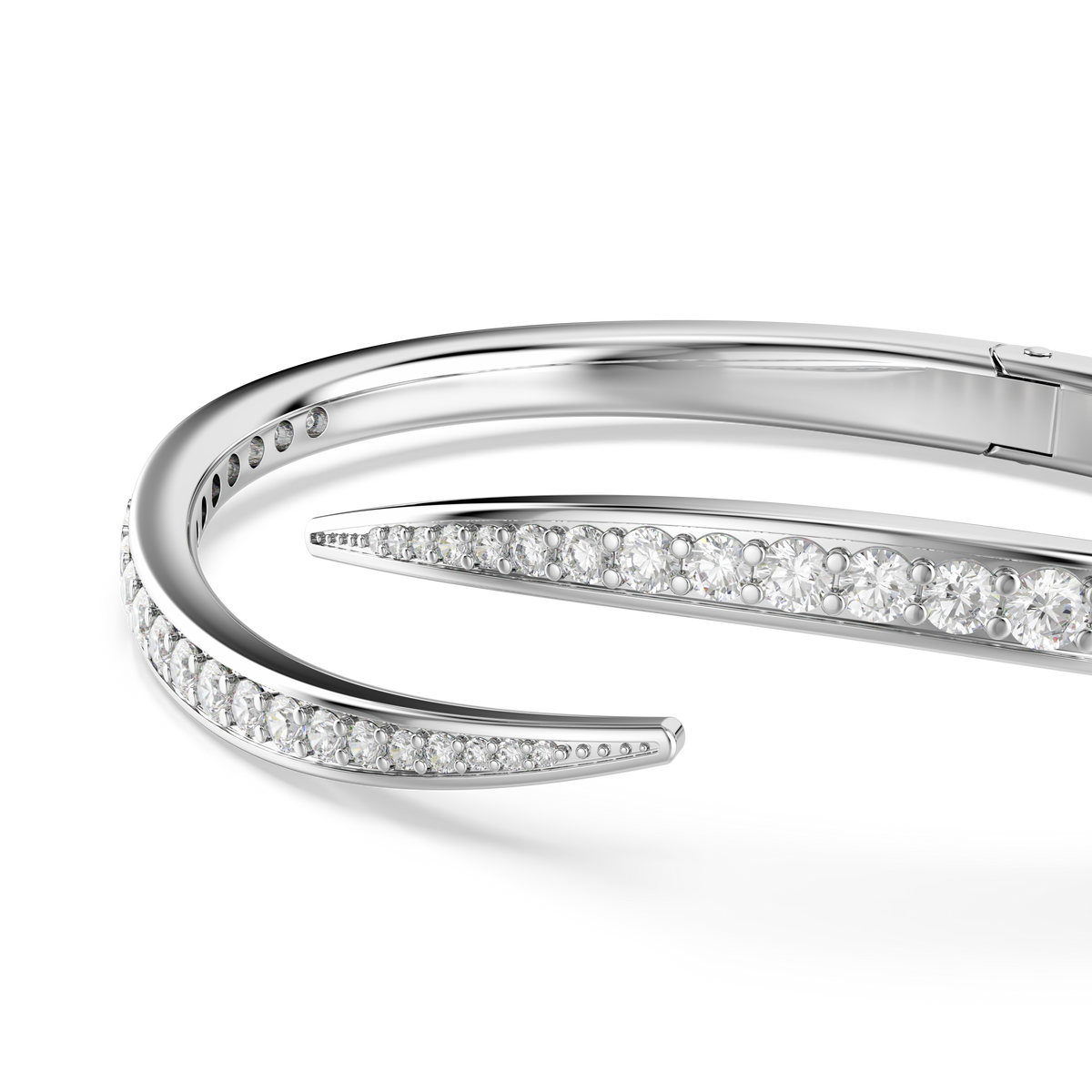 Vienna Bangle Bileklik, Yuvarlak Kesim, Kuğu, Beyaz, Rodyum Kaplama