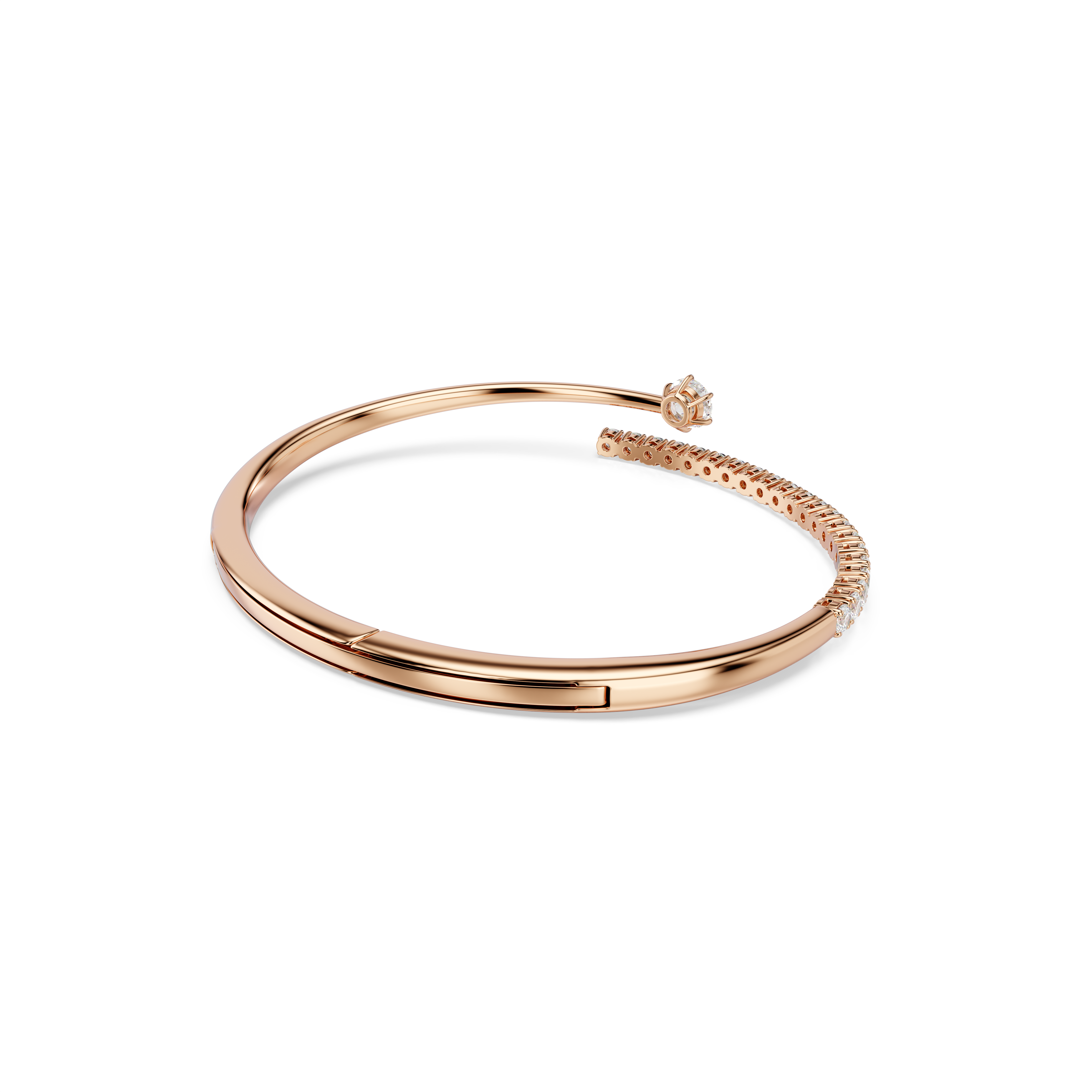 Matrix Bangle Bileklik, Yuvarlak Kesim, Beyaz, 18K, Pembe Altın Rengi Kaplama, S