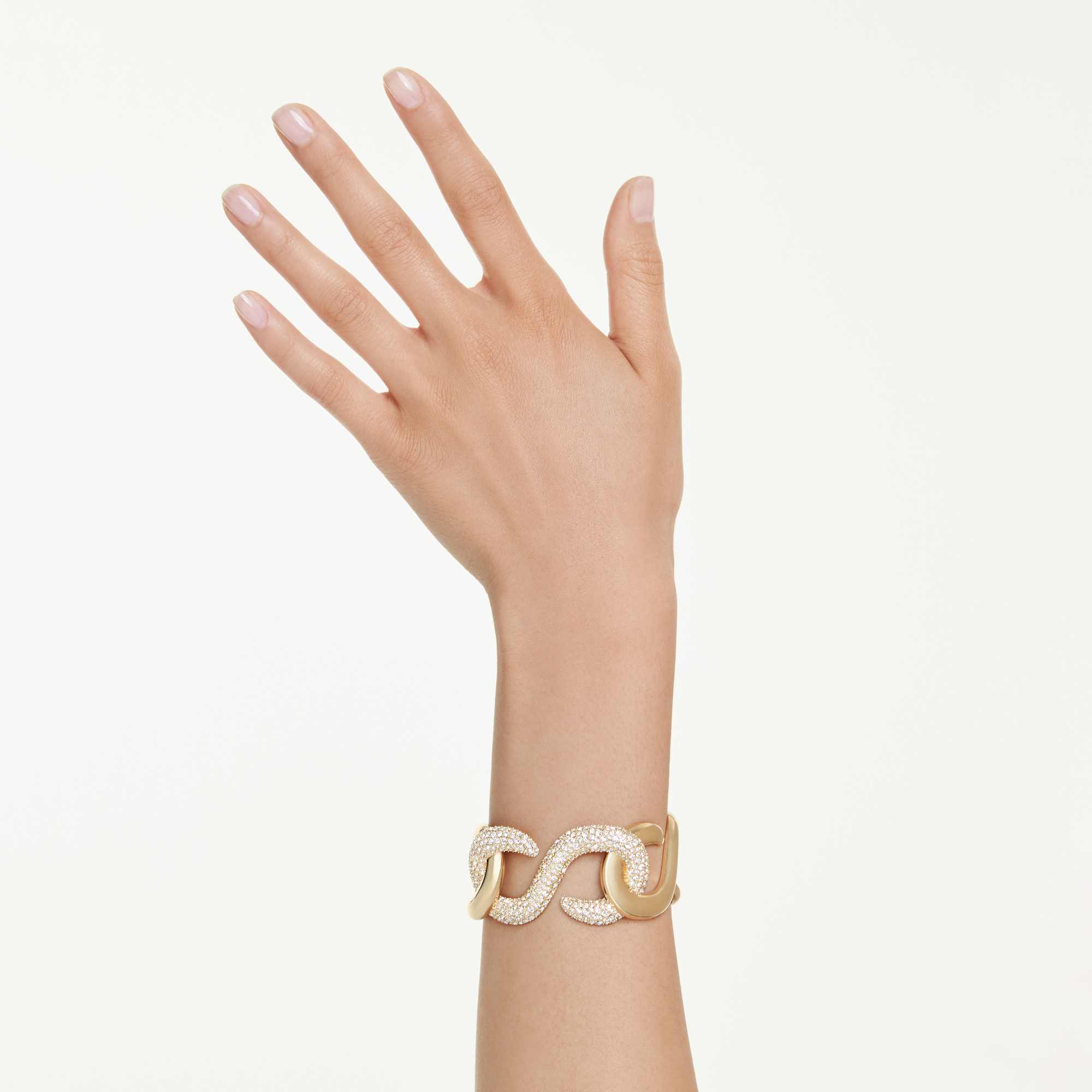 Dextera Kelepçe Bileklik, Yuvarlak Kesim, Beyaz, Sarı Altın Rengi Kaplama