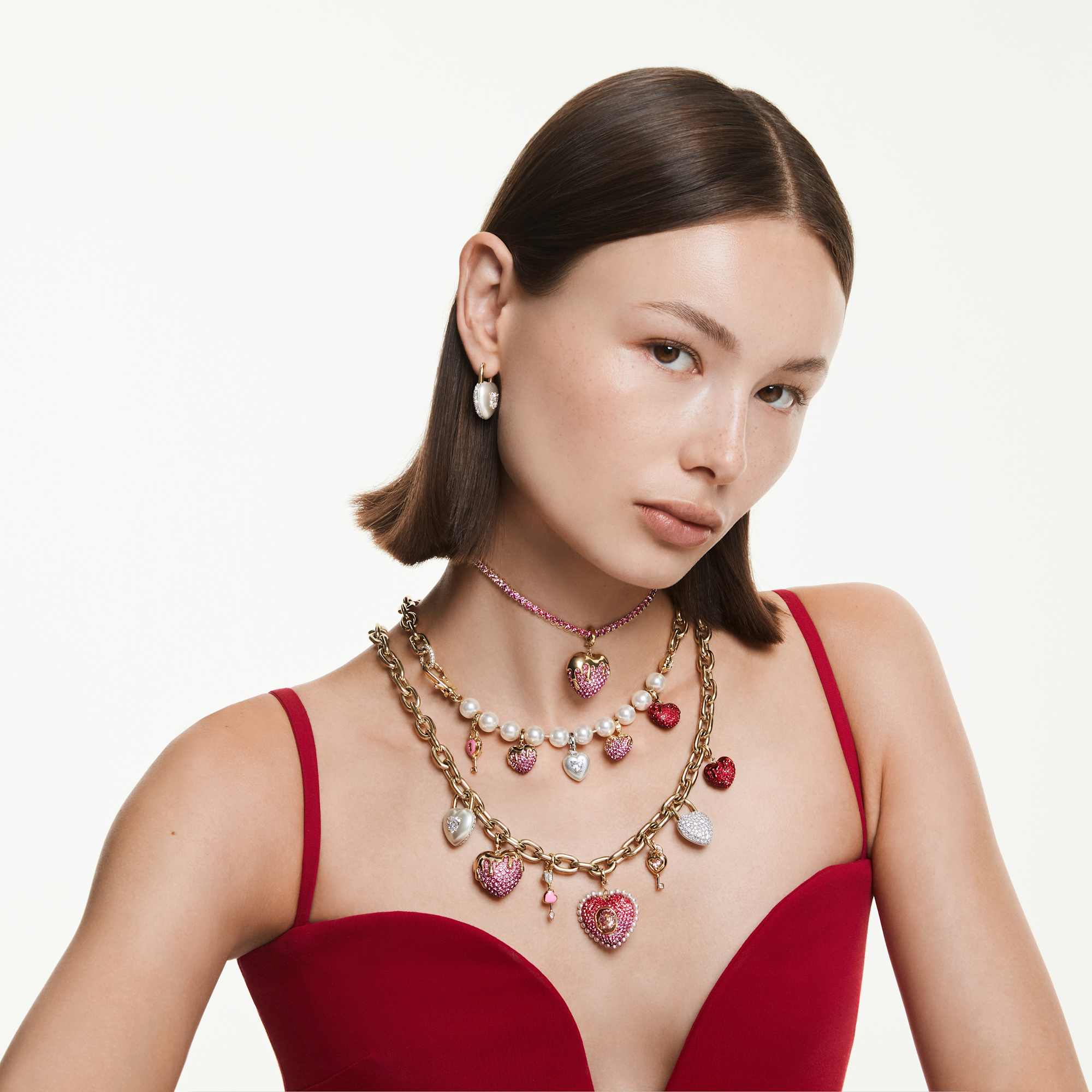 Idyllia Charm, Yuvarlak Kesim, Kalp, Pembe, Sarı Altın Rengi Kaplama