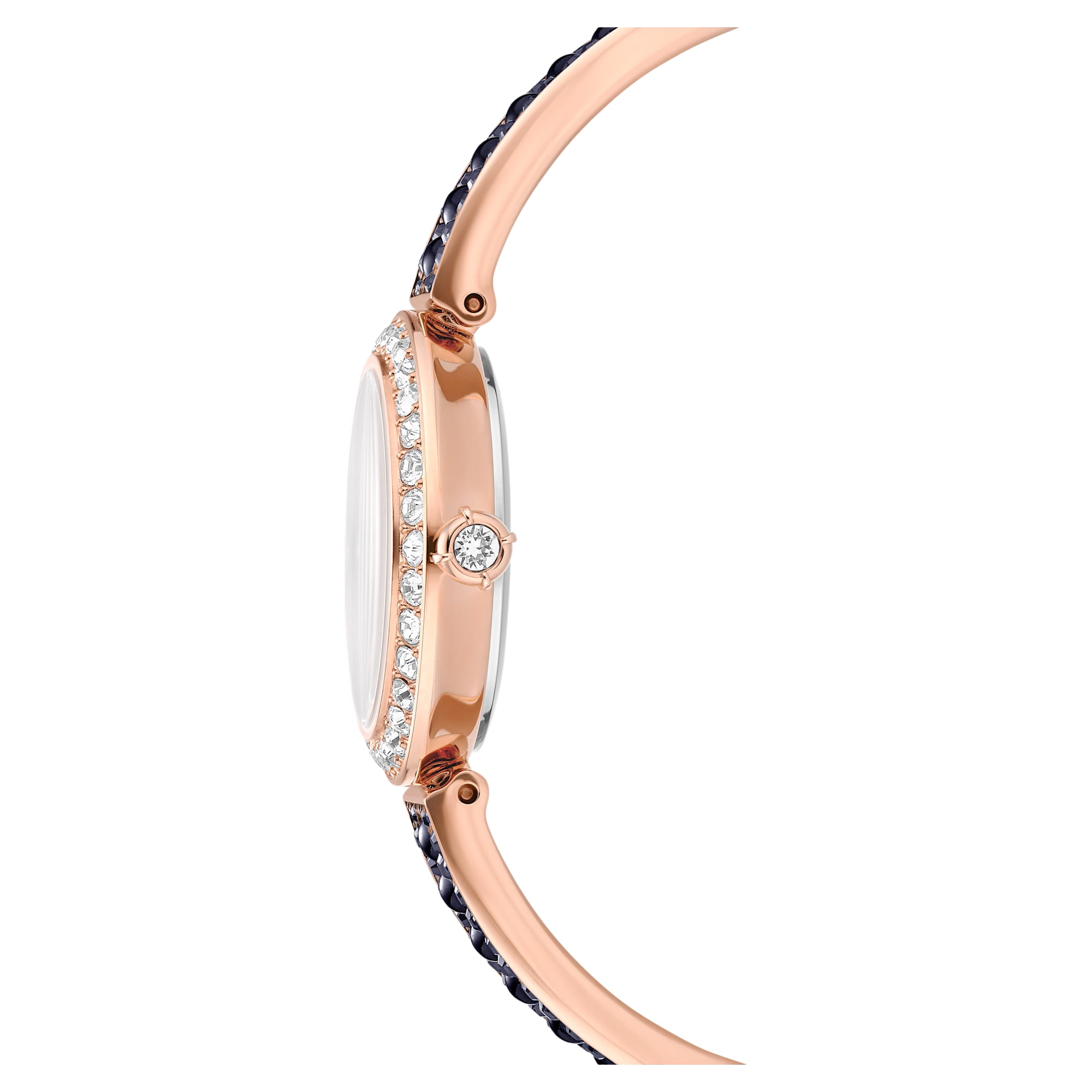 Matrix pearl Bangle Saat, İsviçre Üretimi, Kristal Bileklik, Siyah, Pembe Altın Rengi Kaplama