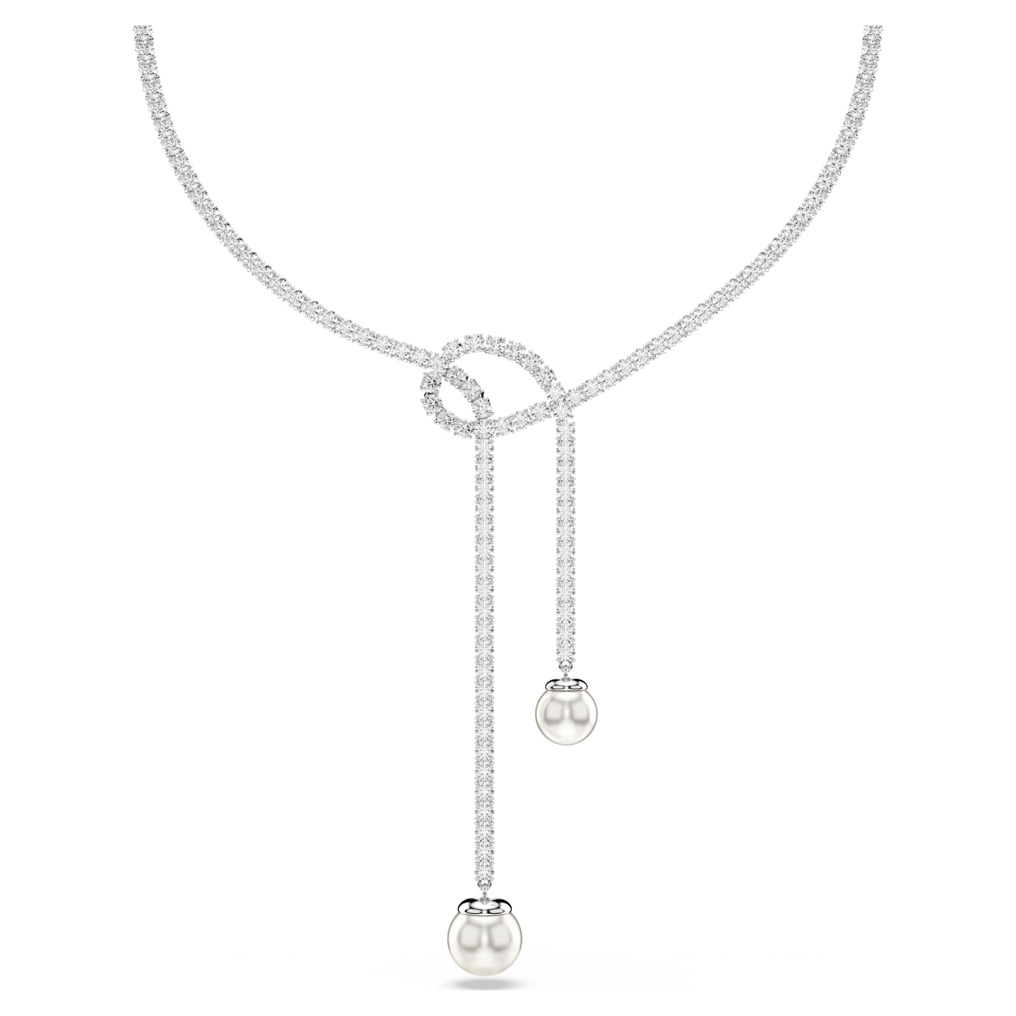 Matrix Y Kolye, Kristal İnci, Round cut, Beyaz, Rodyum Kaplama
