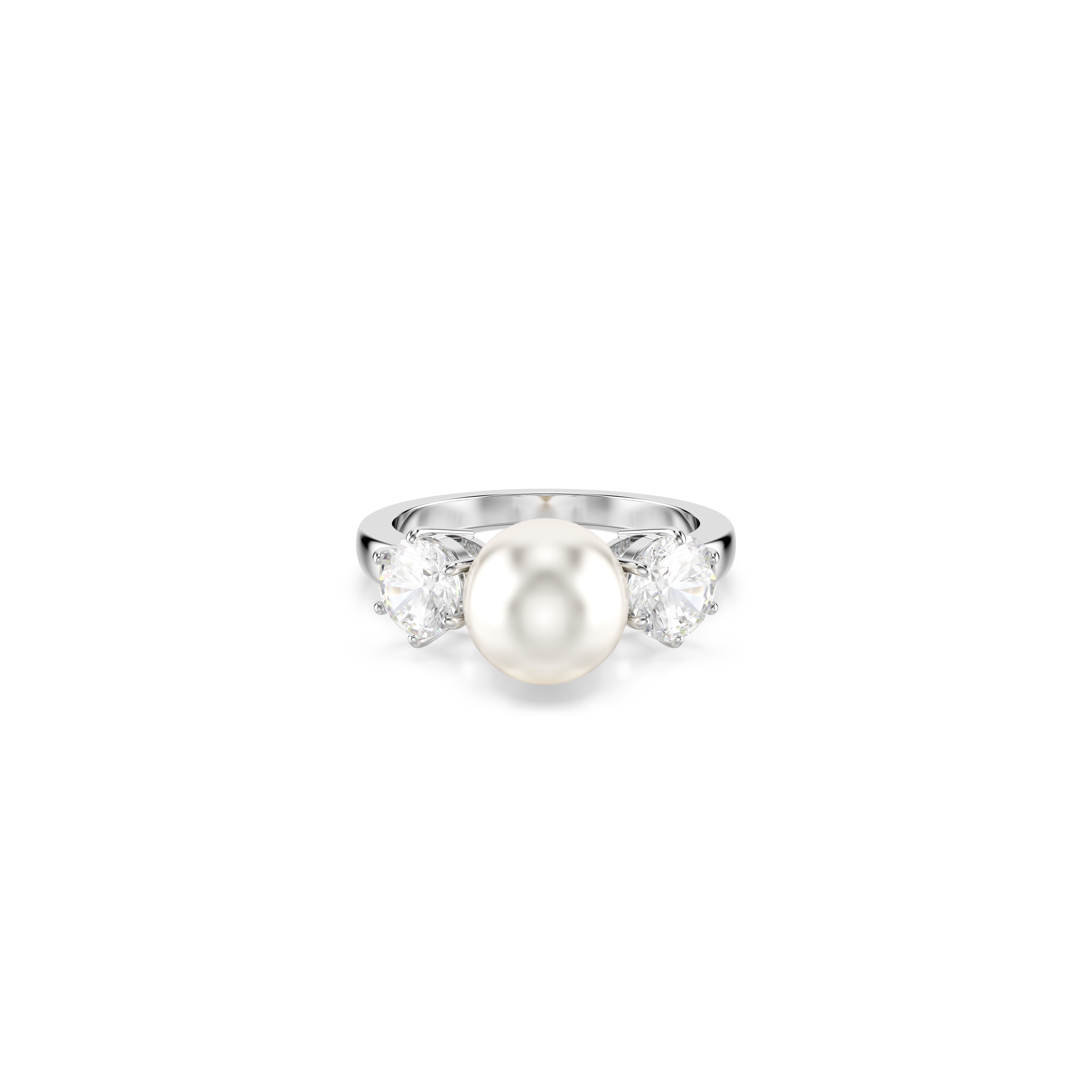 Matrix Ring, Crystal Pearl, Round Cut, White, Rhodium Plated