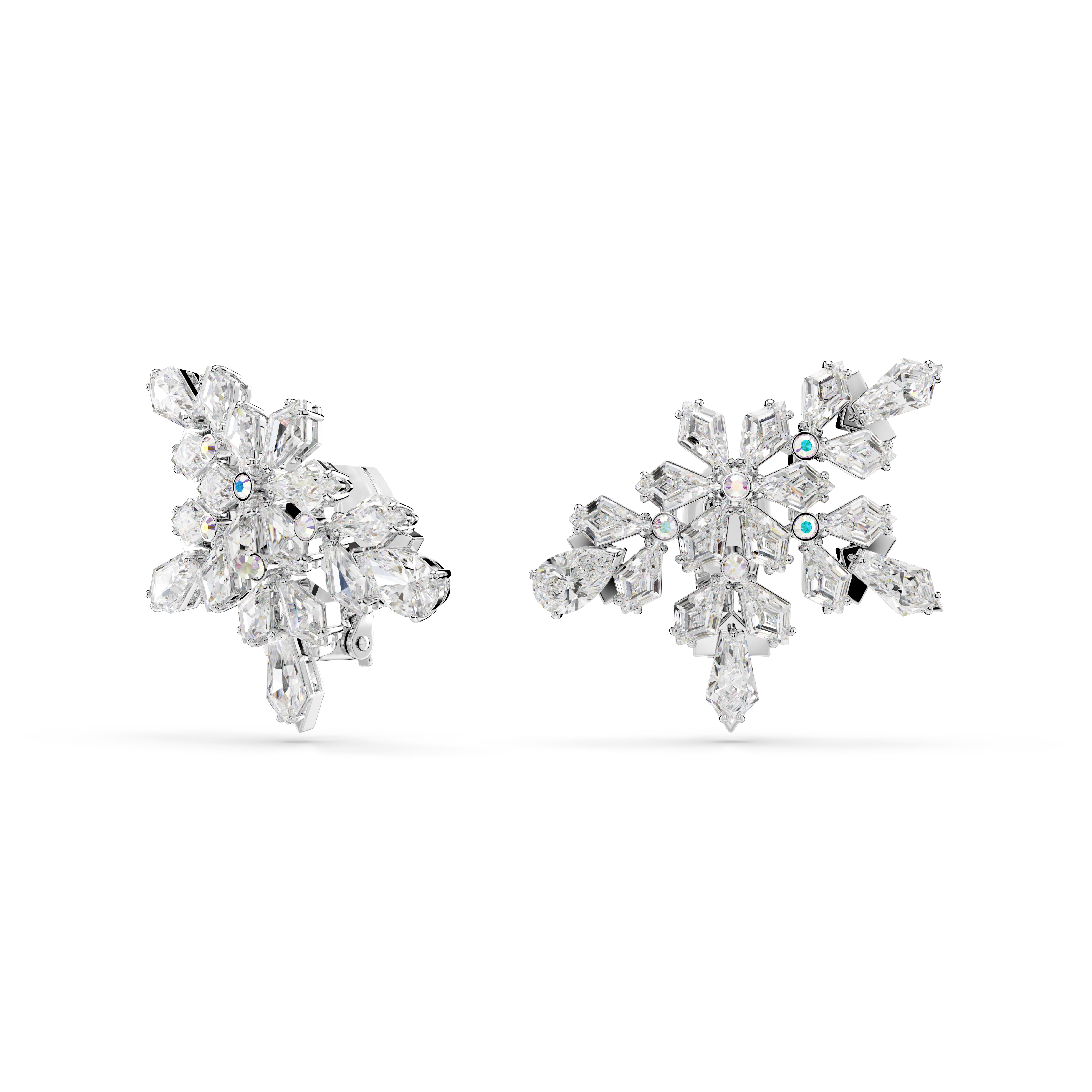 Idyllia Klips Küpe, Mixed Cuts, Yarim Kar Tanesi, Beyaz, Rodyum Kaplama