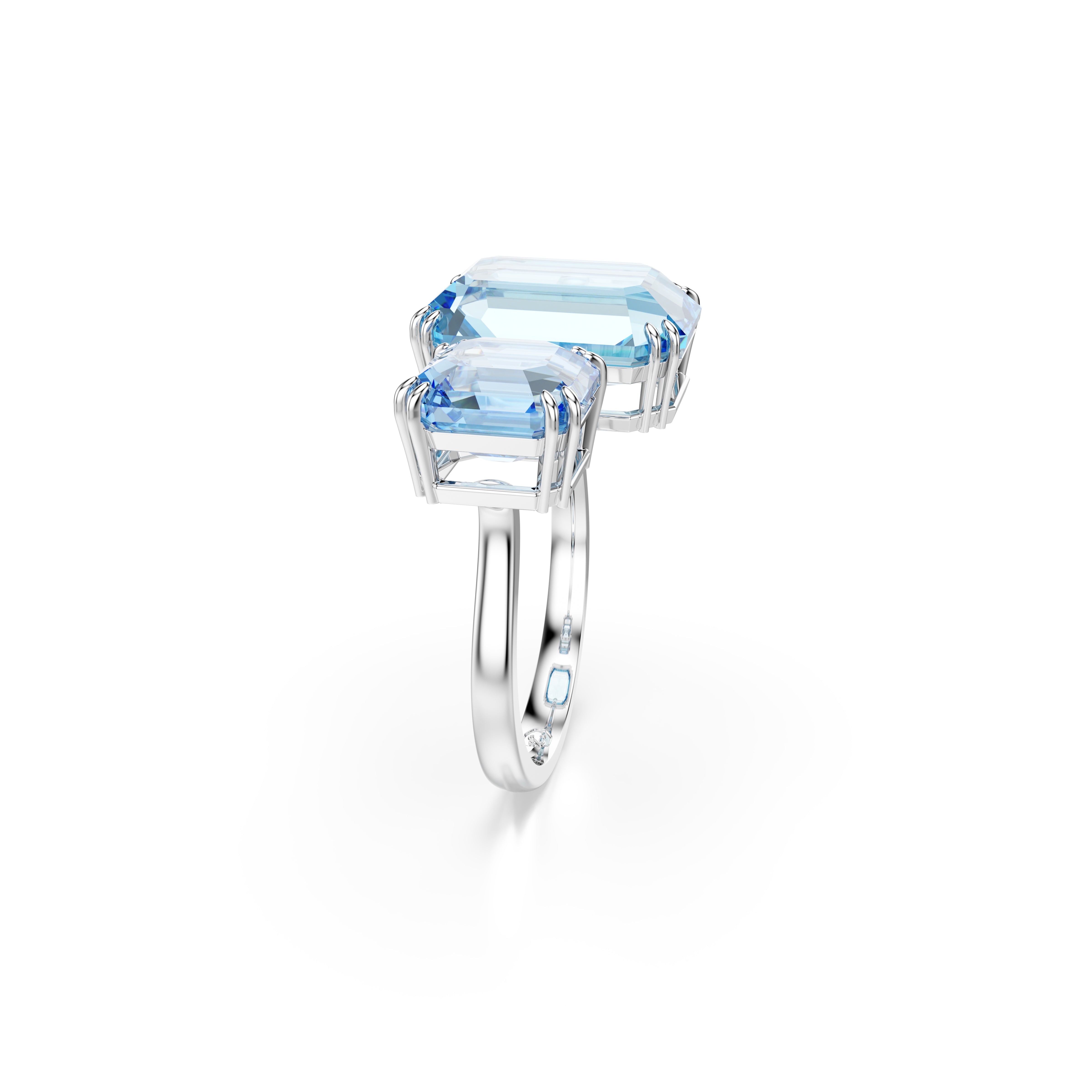 Millenia Open Ring, Octagon Cut, Blue, Rhodium Plated